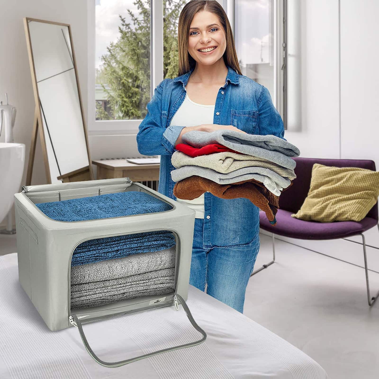 Sorbus Large Foldable & Stackable Storage Bags with Windows Set