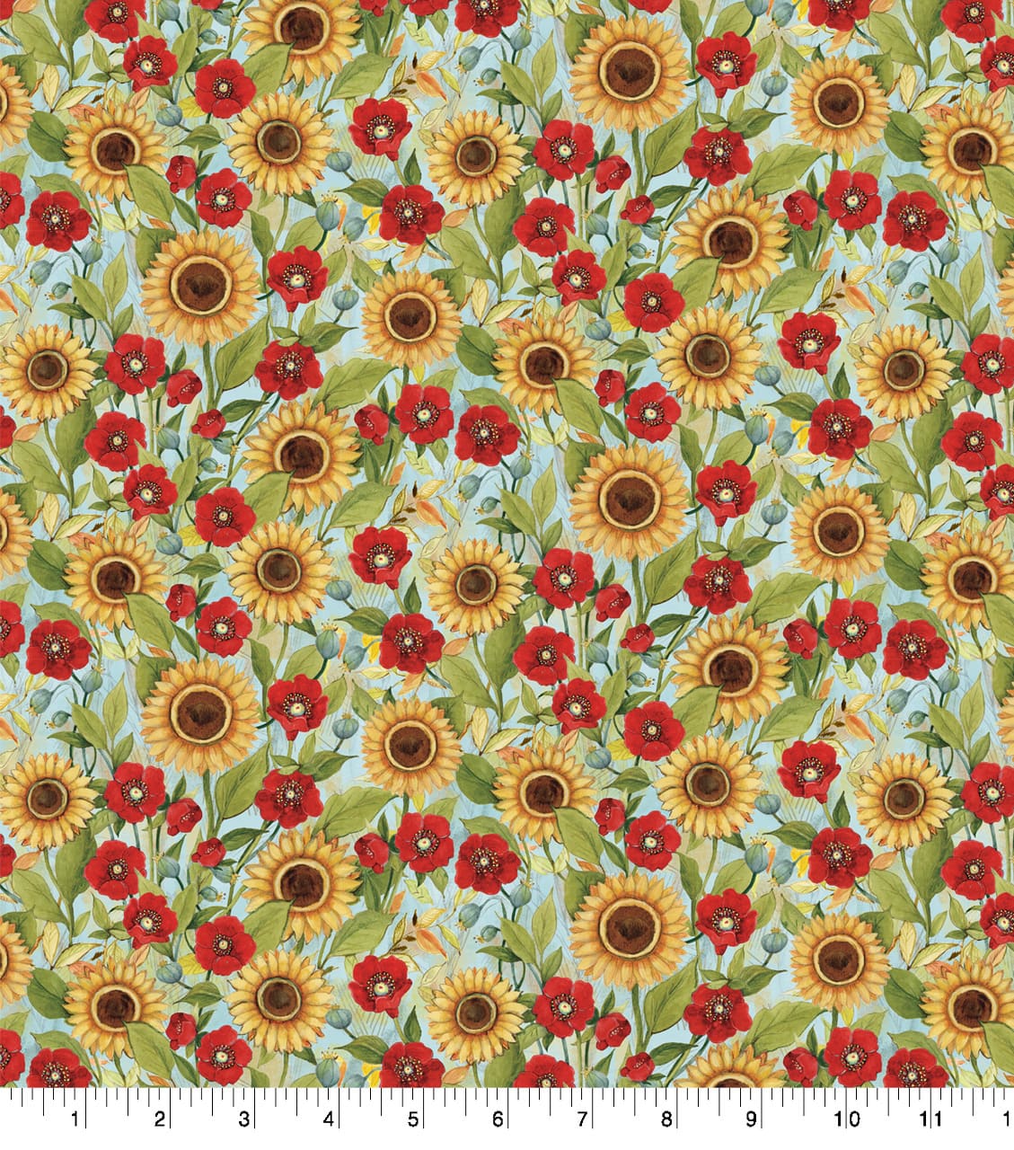 Susan Winget Tossed Floral with Sunflowers Cotton Fabric