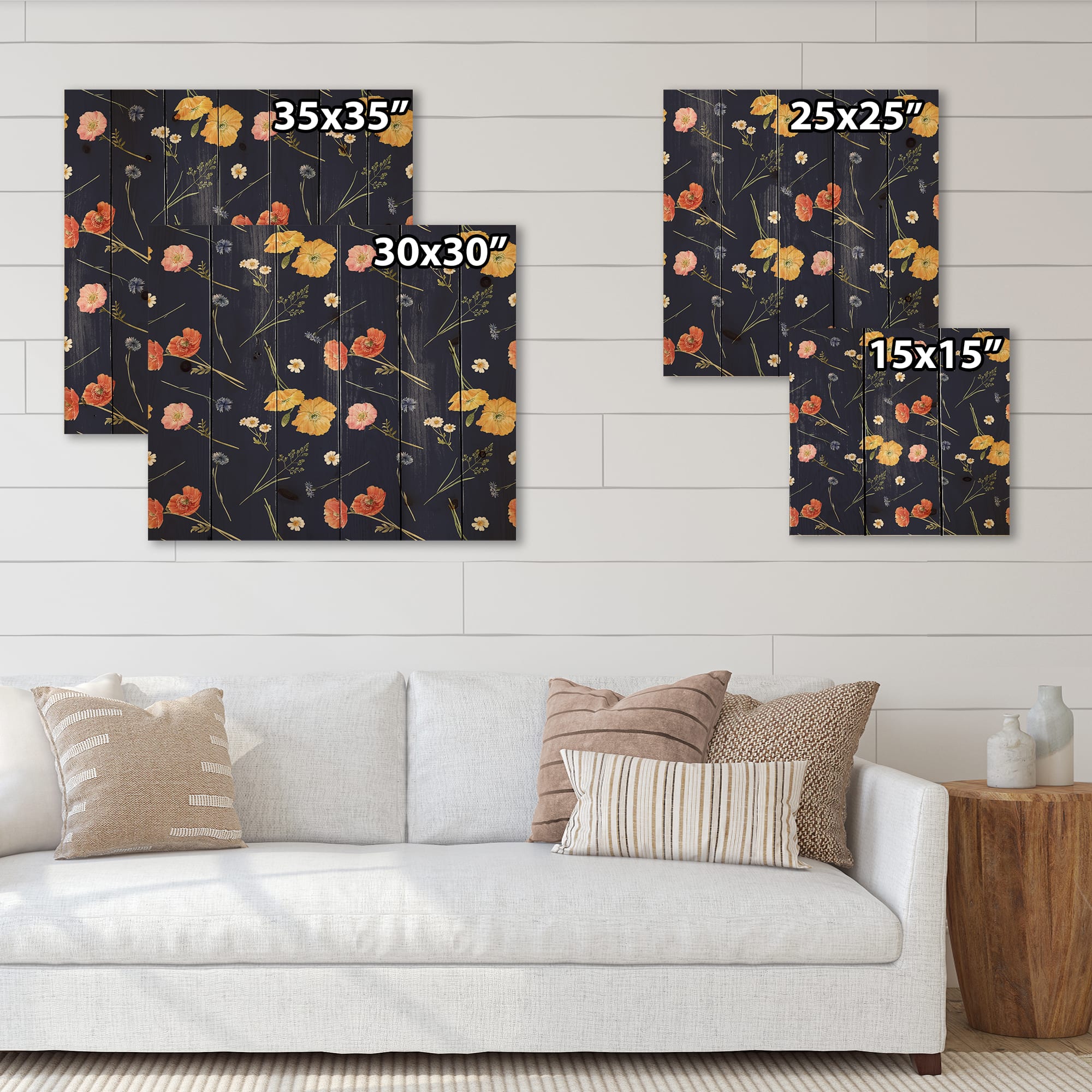 Designart - Orange and Yellow Wild Flowers On Dark Blue