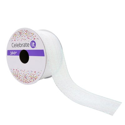 1.5" x 3yd. White Iridescent Wired Metallic Ribbon by Celebrate It™ 360°™ image