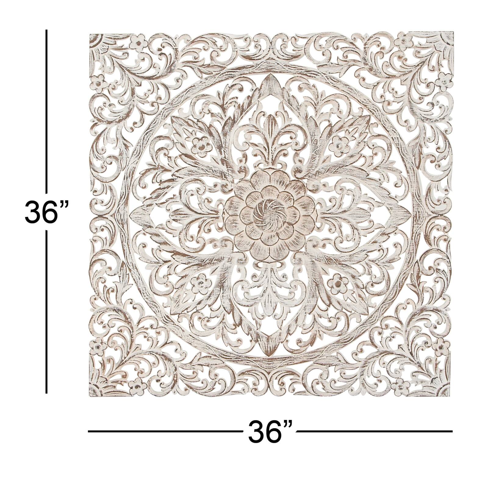 36&#x22; Brown Traditional Floral Wood Wall Decor
