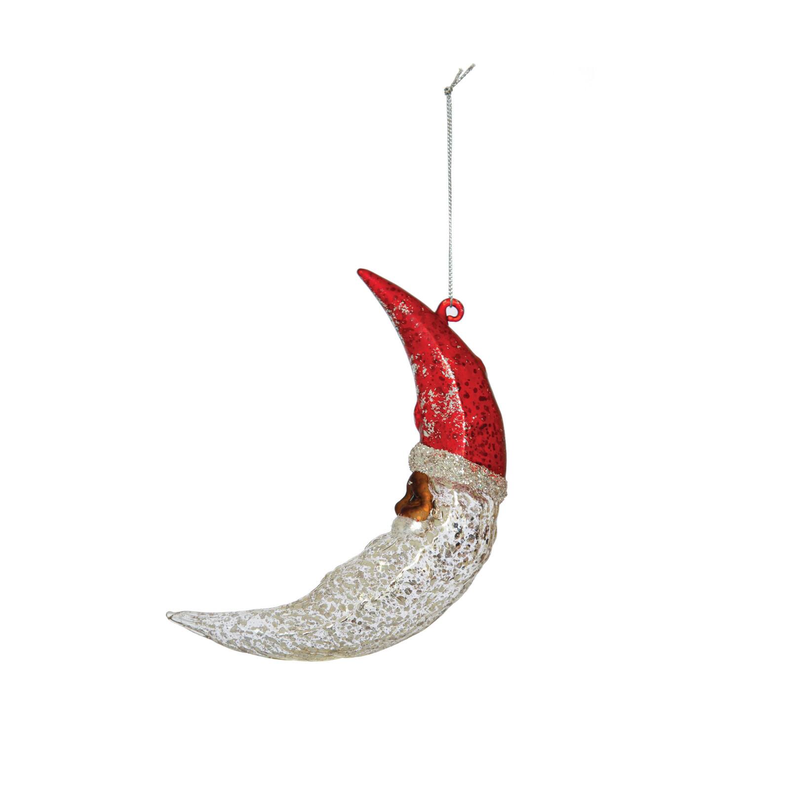 Hello Honey&#xAE; Hand-Painted Mercury Glass Santa Moon Ornament