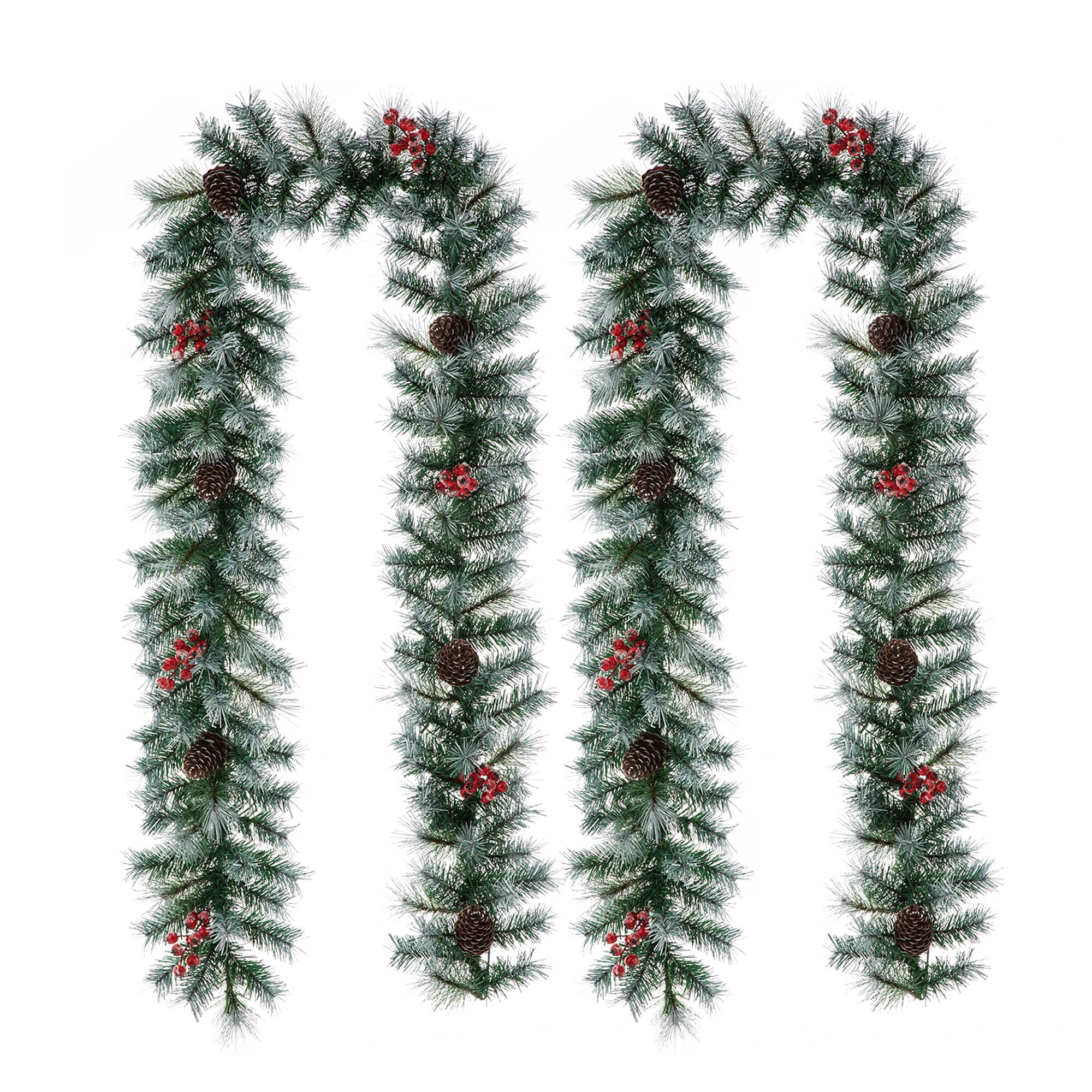 Glitzhome® 2 Pack 9ft. Pre-Lit Greenery Pinecones & Red Berries Christmas Garland