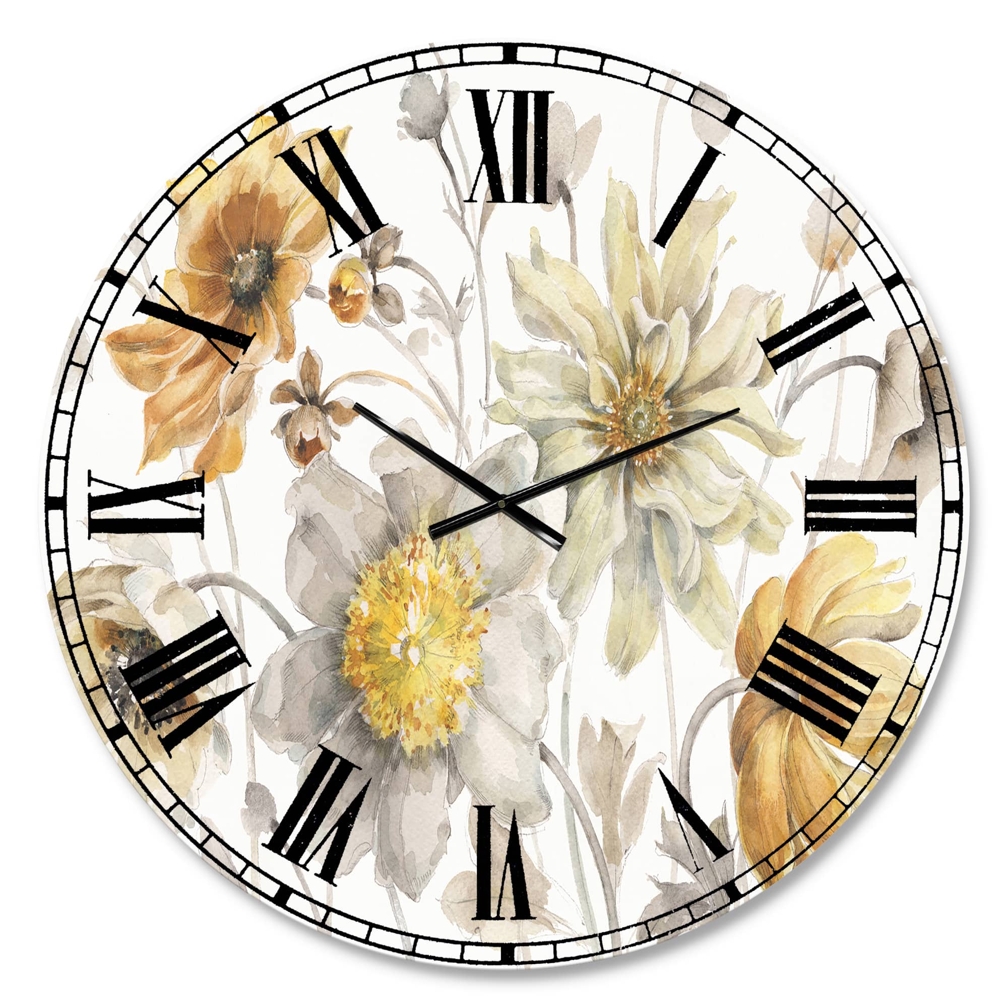 Designart Fields Of Gold Watercolor Flower VII Wall Clock