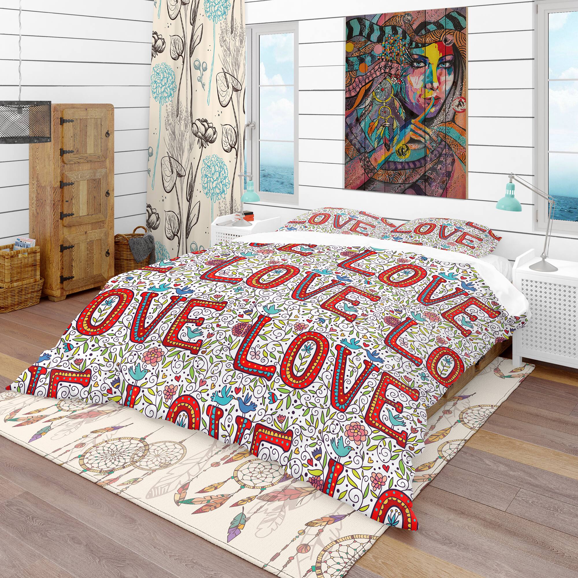 Designart 'Color Love Pattern' Modern & Contemporary Bedding Set