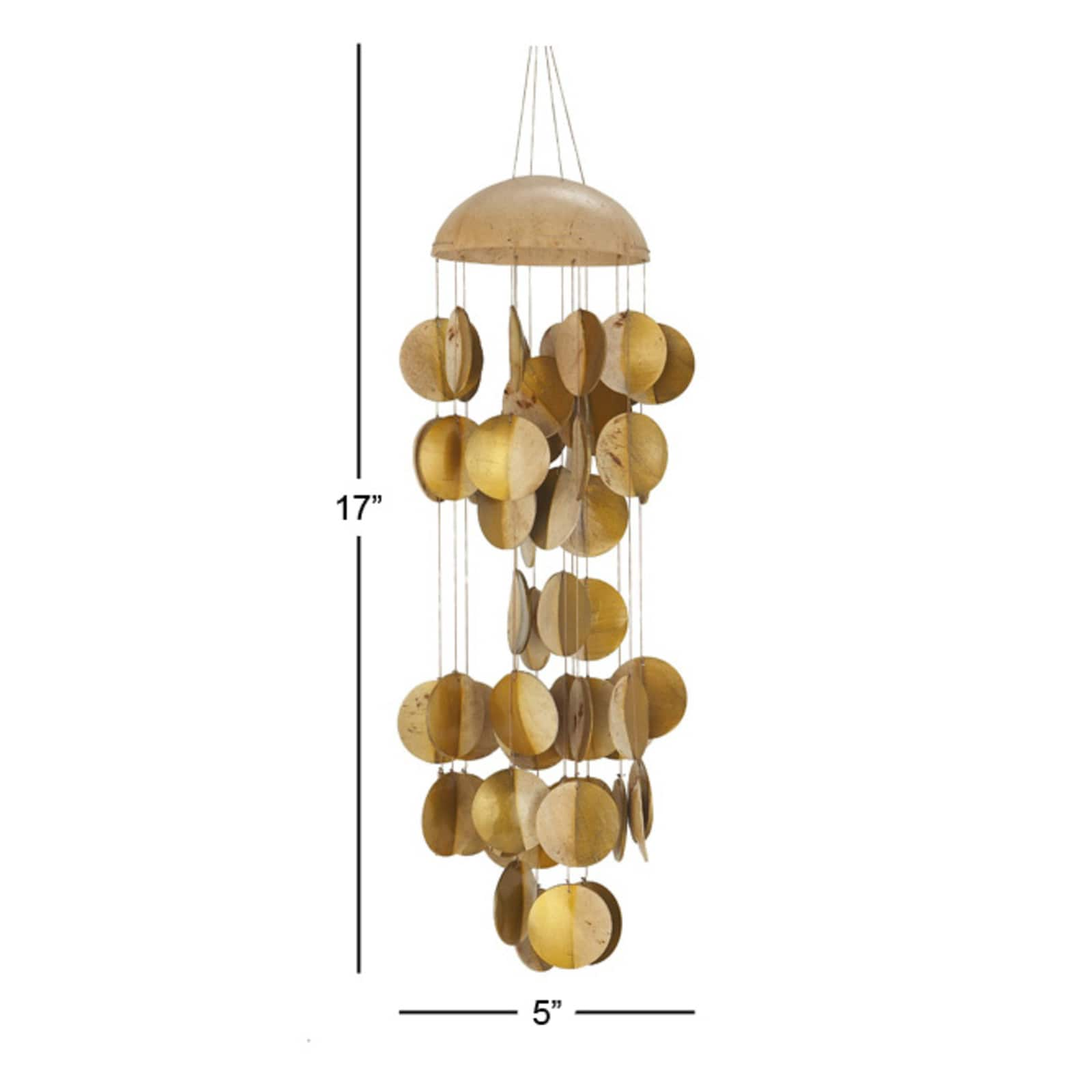 Gold Coconut shells Coastal Windchime, 5&#x22; x 17&#x22;