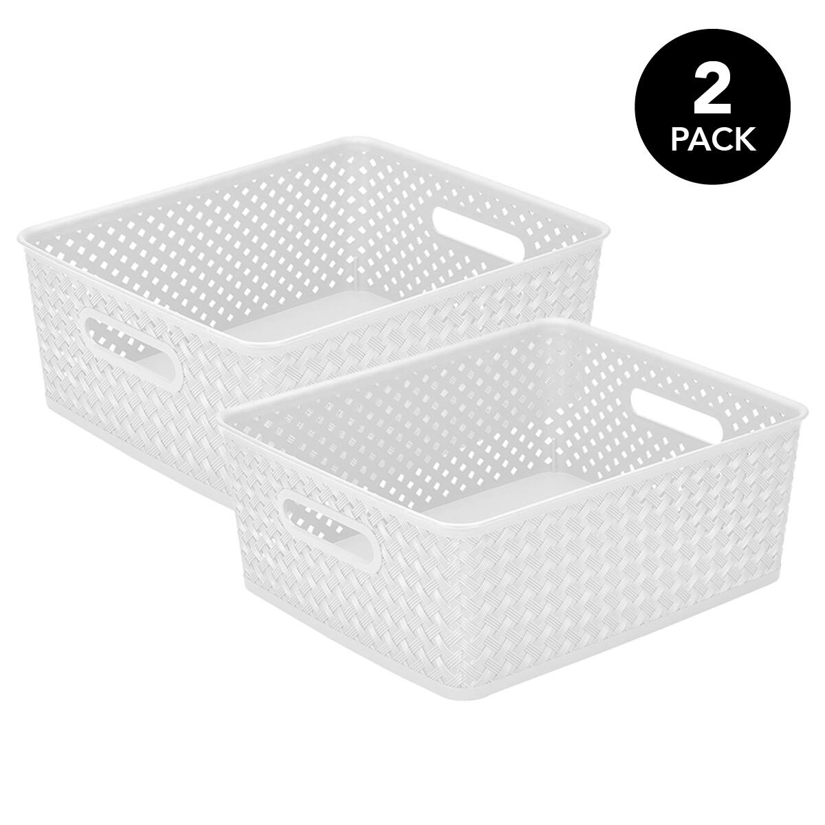 Simplify Medium White Wicker Storage Bin, 2ct.