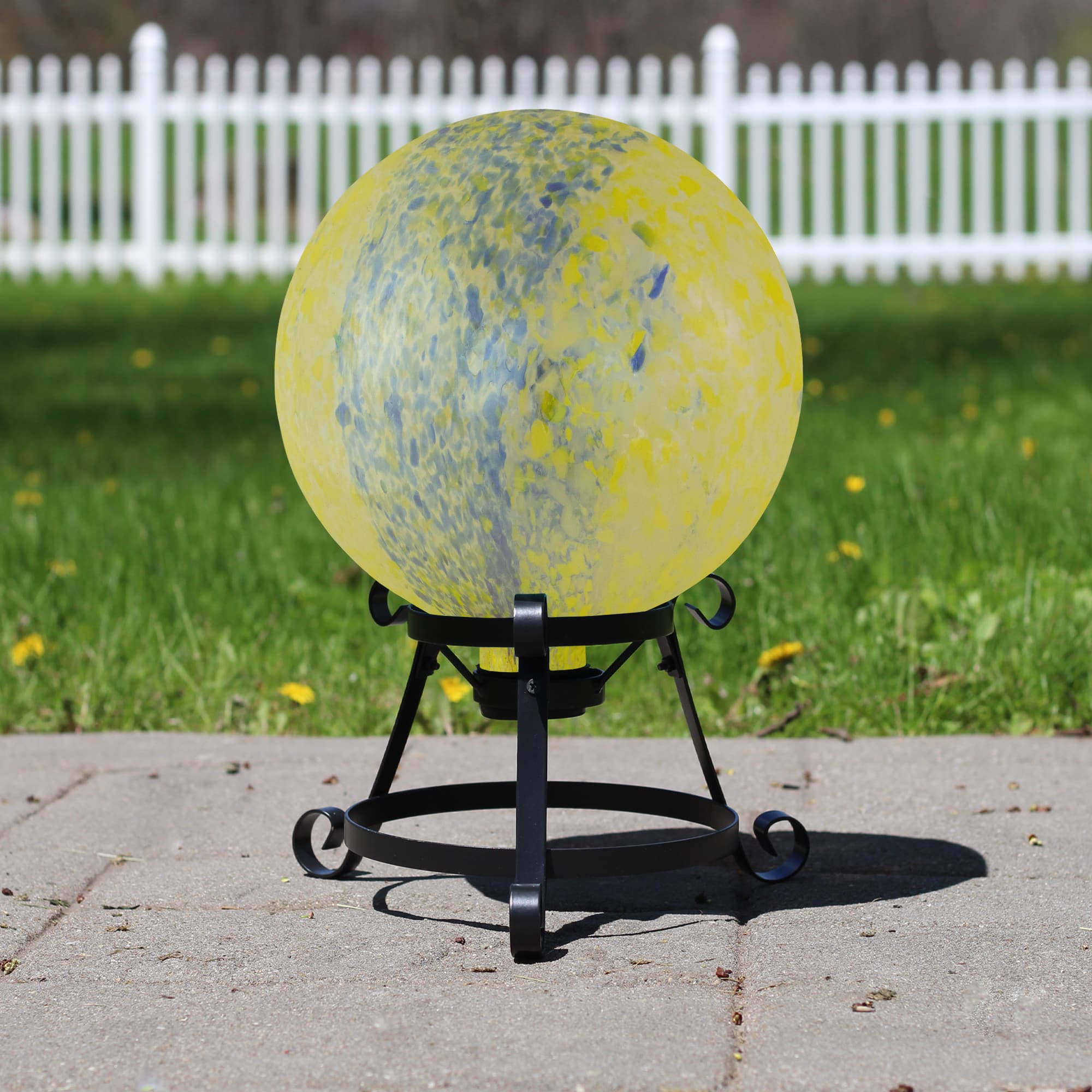 10&#x22; Yellow and Blue Reflective Speckled Glass Garden Gazing Ball