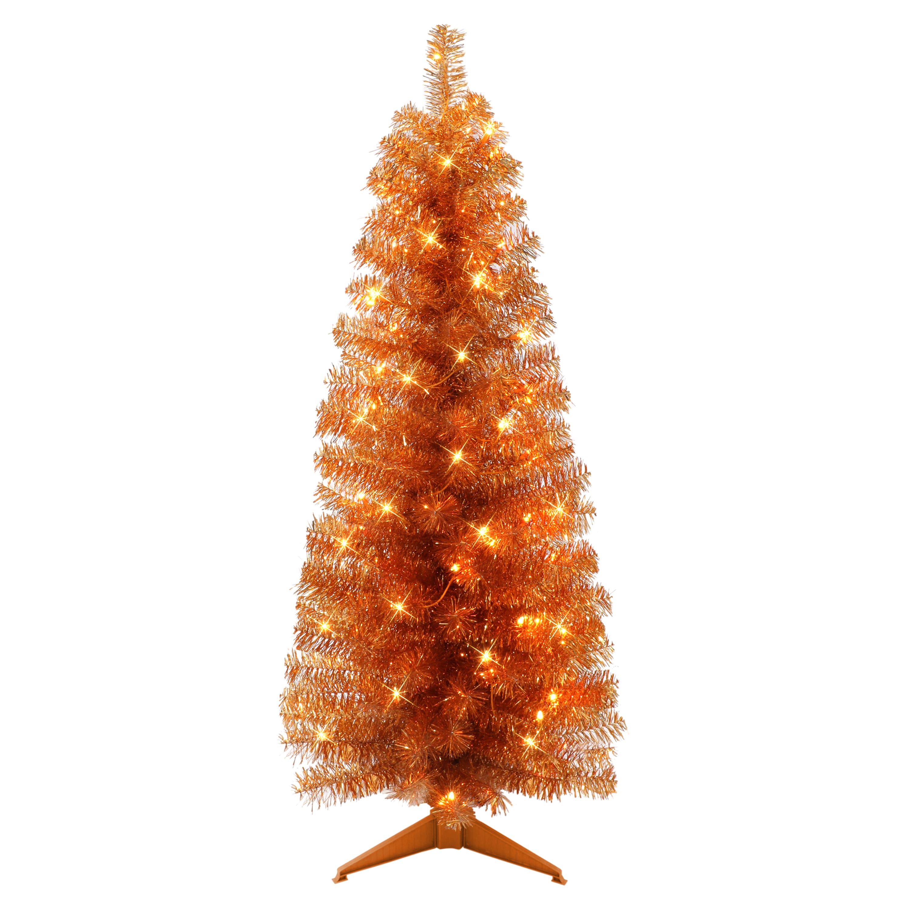 6 Pack: 4.5ft. Pre-Lit Orange Tinsel Artificial Christmas Tree, Clear Lights