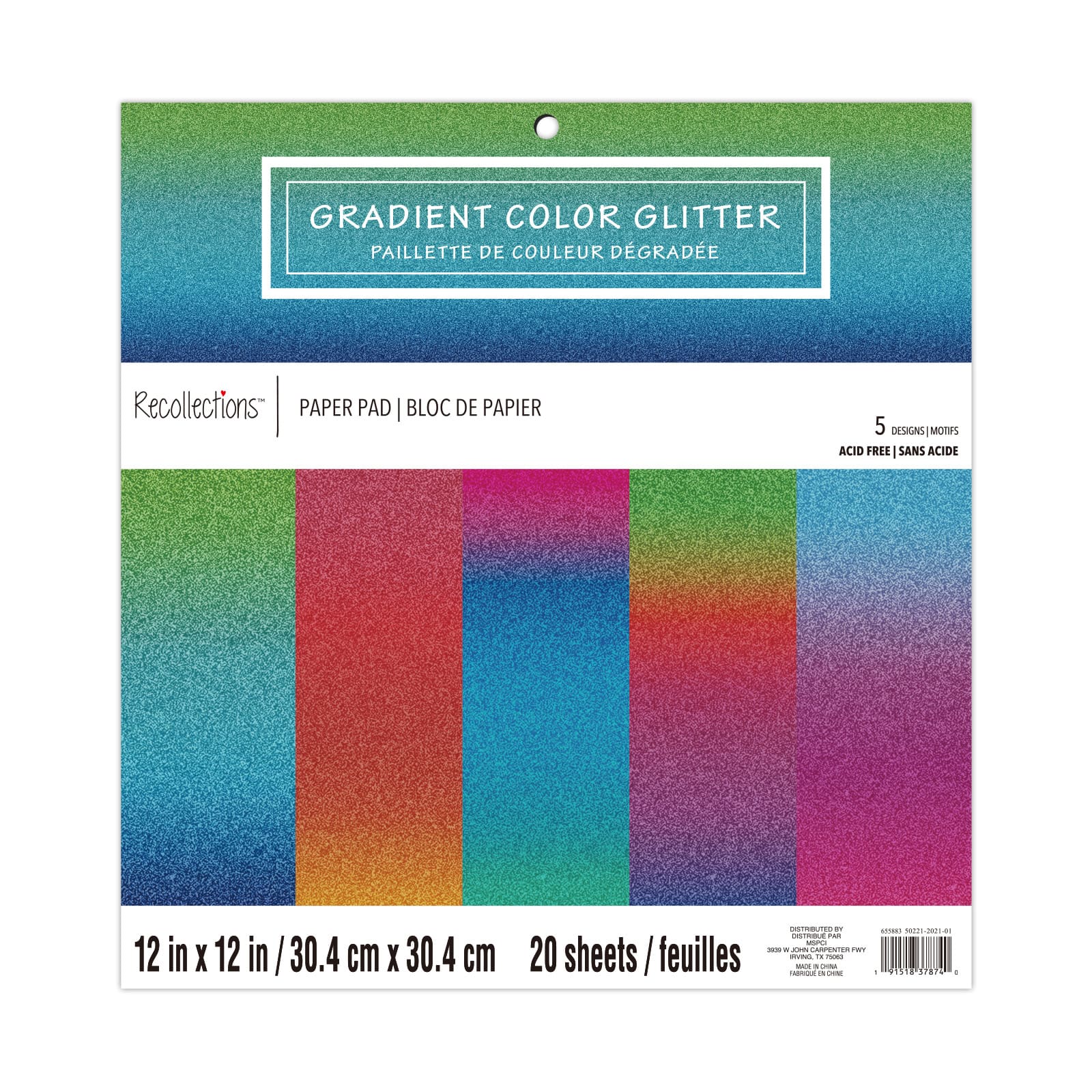 6 Pack: Gradient Color Glitter Paper Pad by Recollections™, 12" x 12"