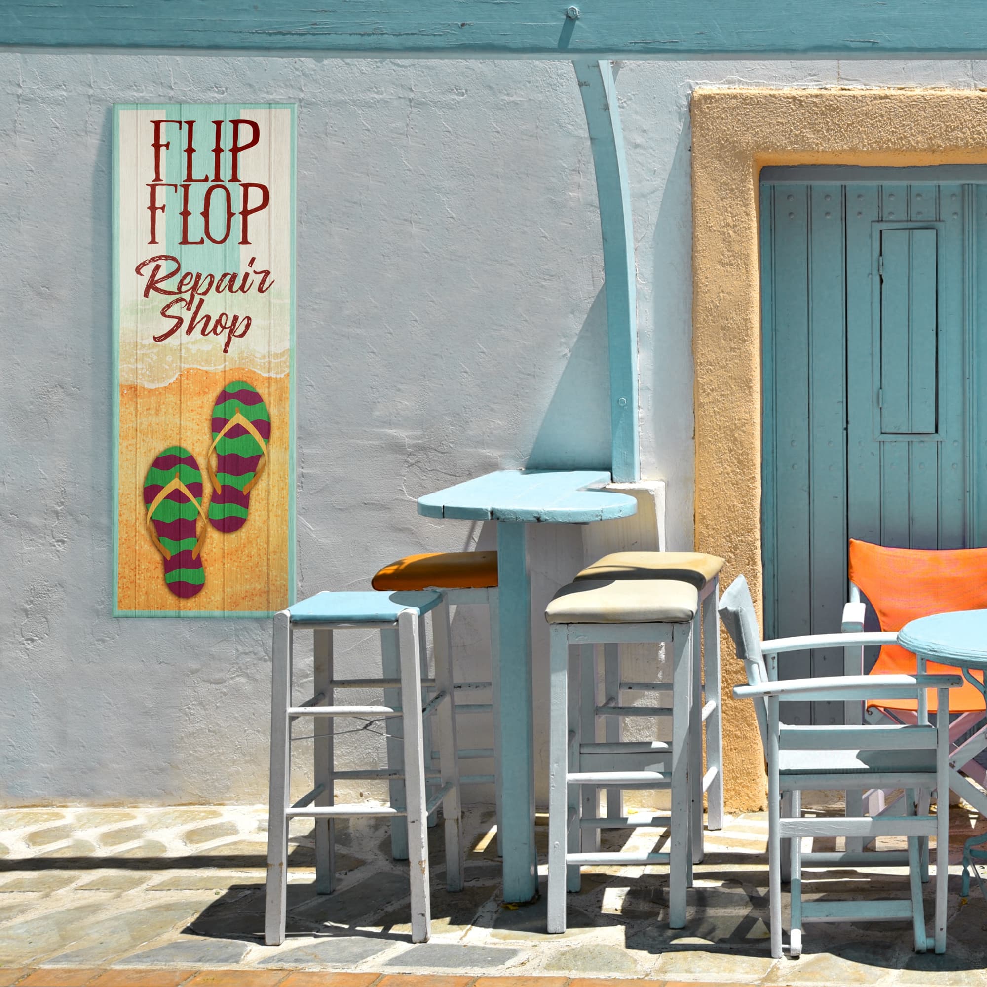 Flip Flop Repair Shop Outdoor Canvas Art Print - 16"x48"