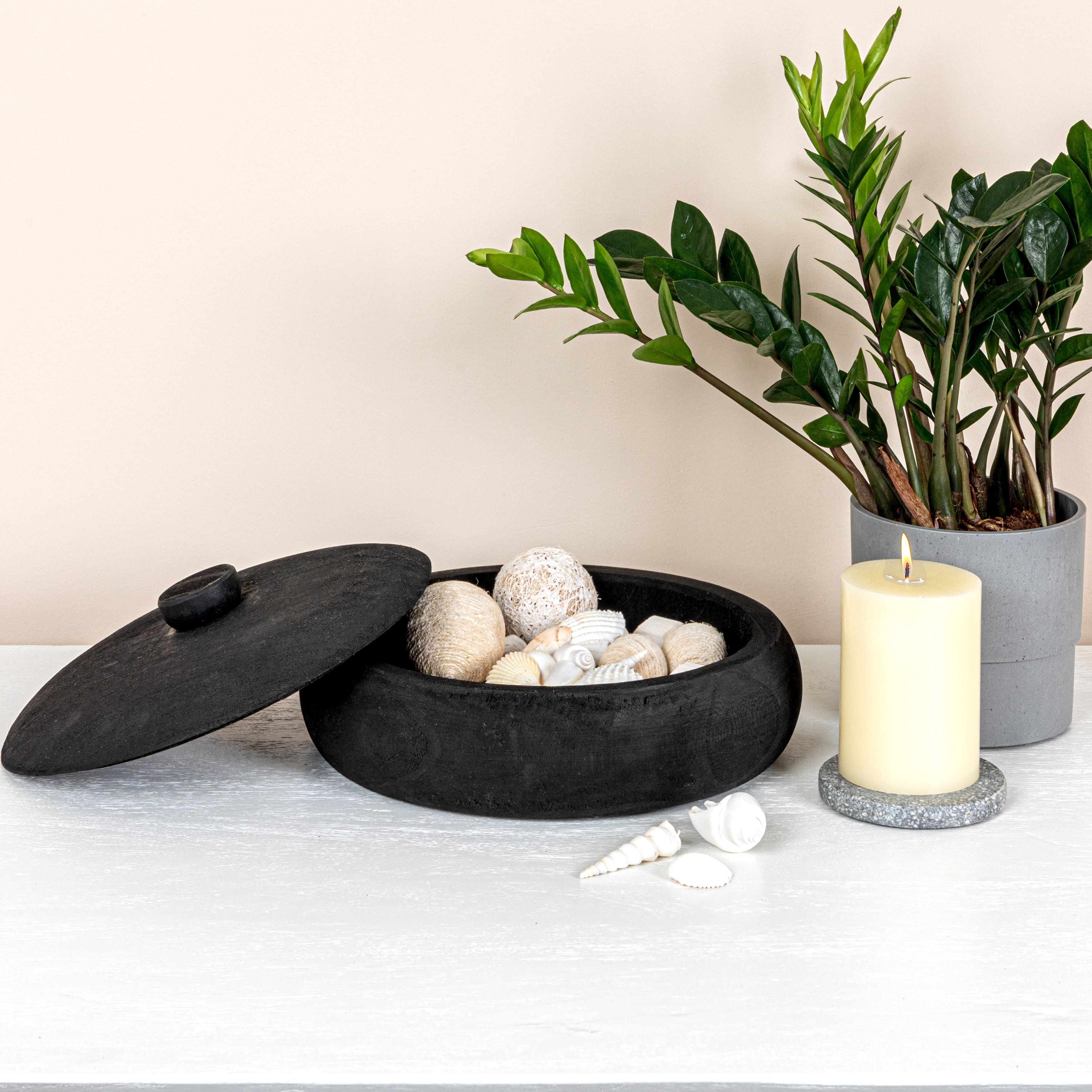 Hello Honey® 11.5" Black Decorative Paulownia Wood Container with Lid