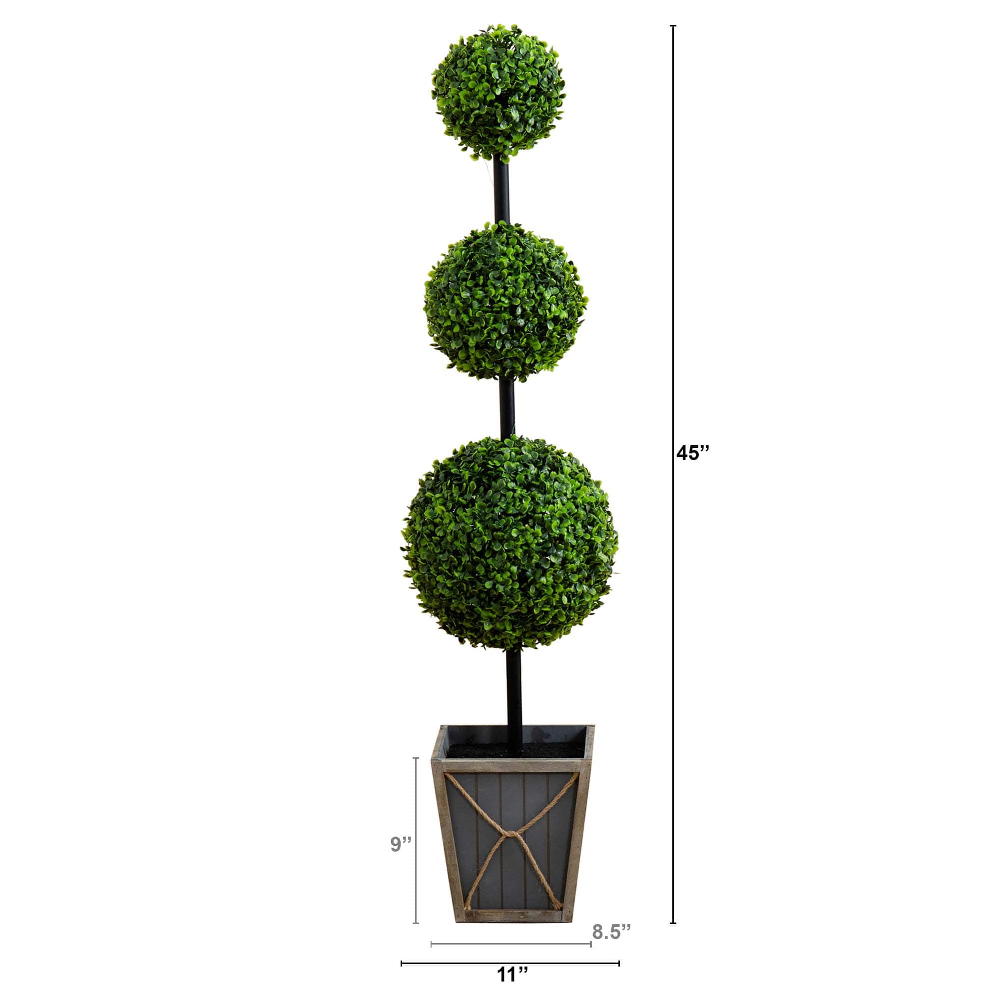 4ft. LED UV Resistant Triple Ball Boxwood Topiary in Decorative Planter