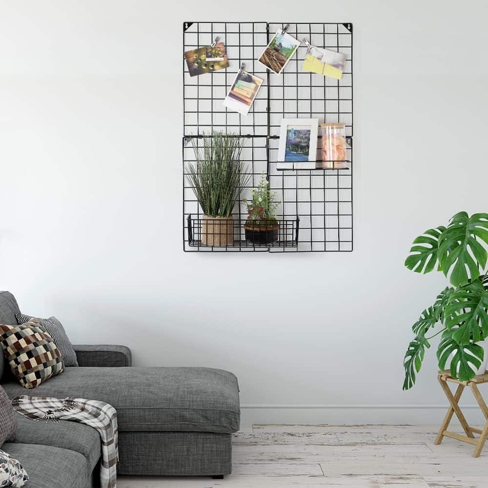 Wire Wall Grid With - Round Black Metal Grid Panel Organizer For Collage,  Photo Wall, Picture Display, Memo Board, Hanging Office Organization, Art -  Home And Classroom Decor 