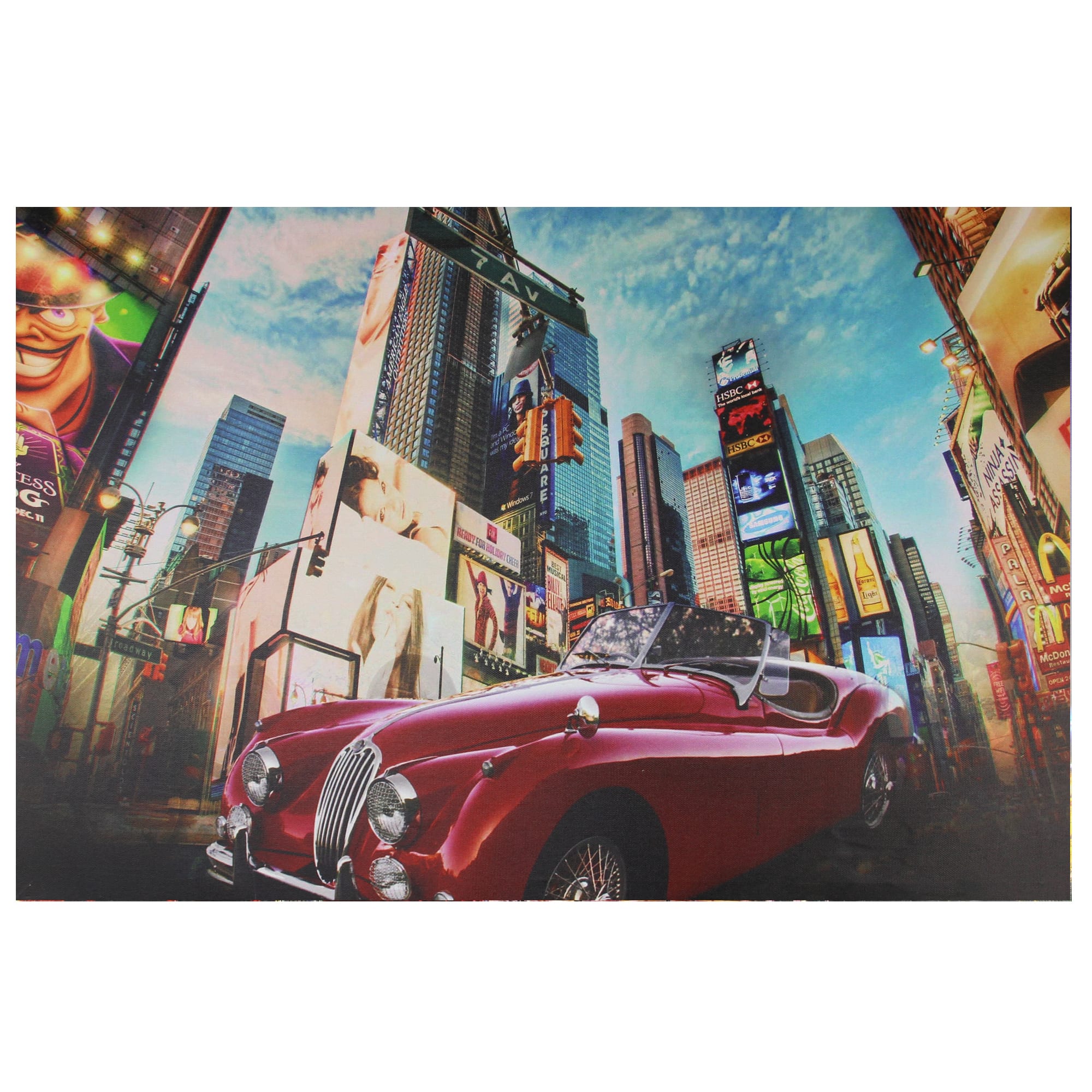 LED NYC Times Square Classic MG Car Canvas Wall Art
