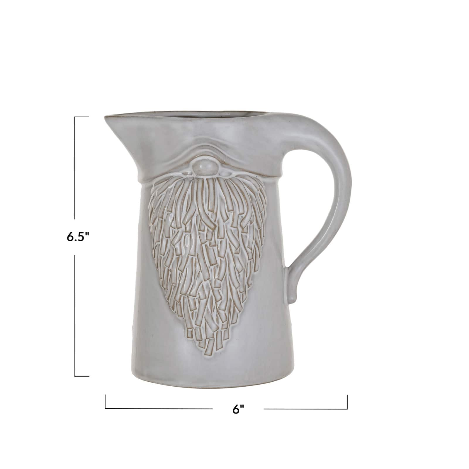 1qt. White Embossed Stoneware Gnome Shaped Pitcher in Reactive Glaze