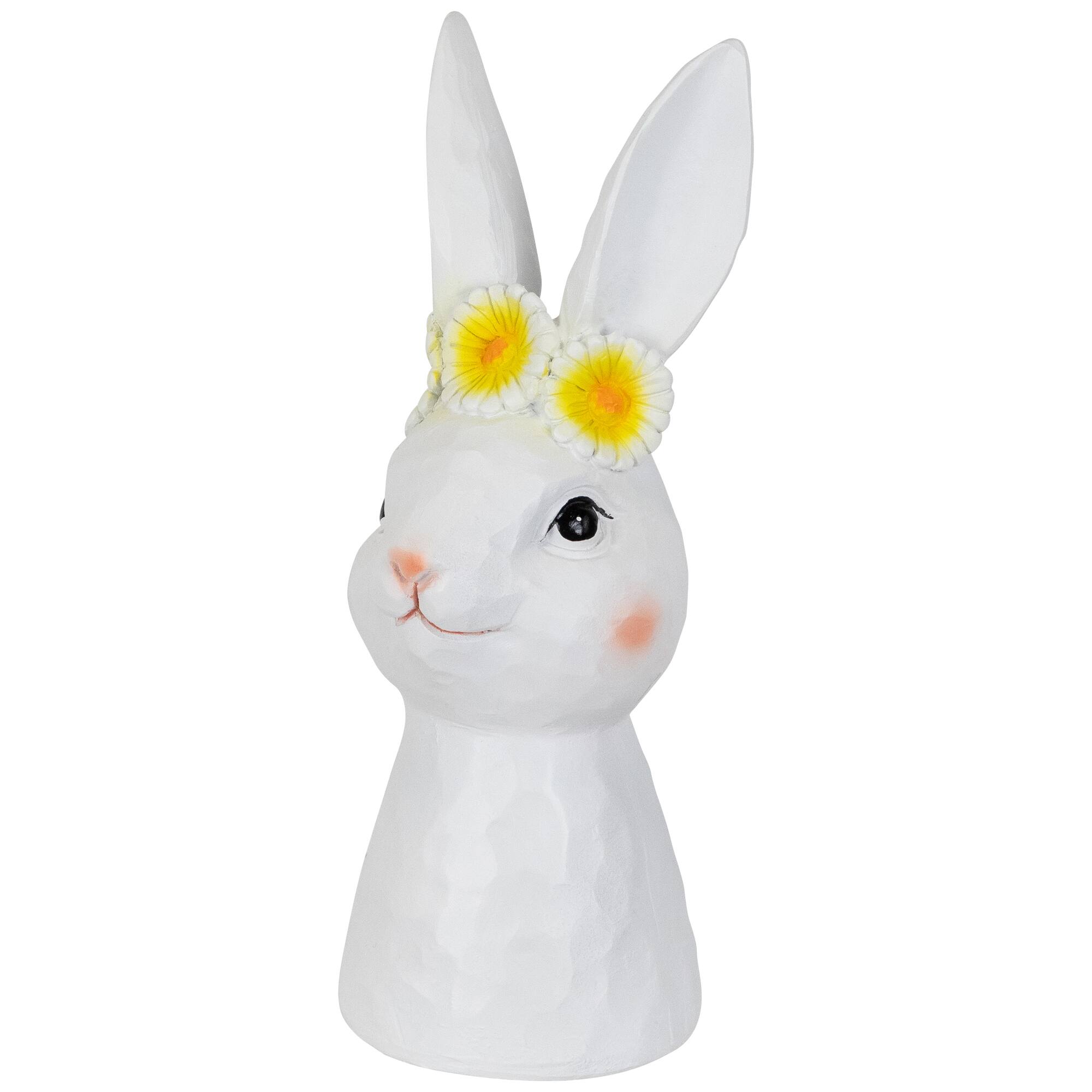 9" White Easter Bunny Bust with Daisy Flower Crown