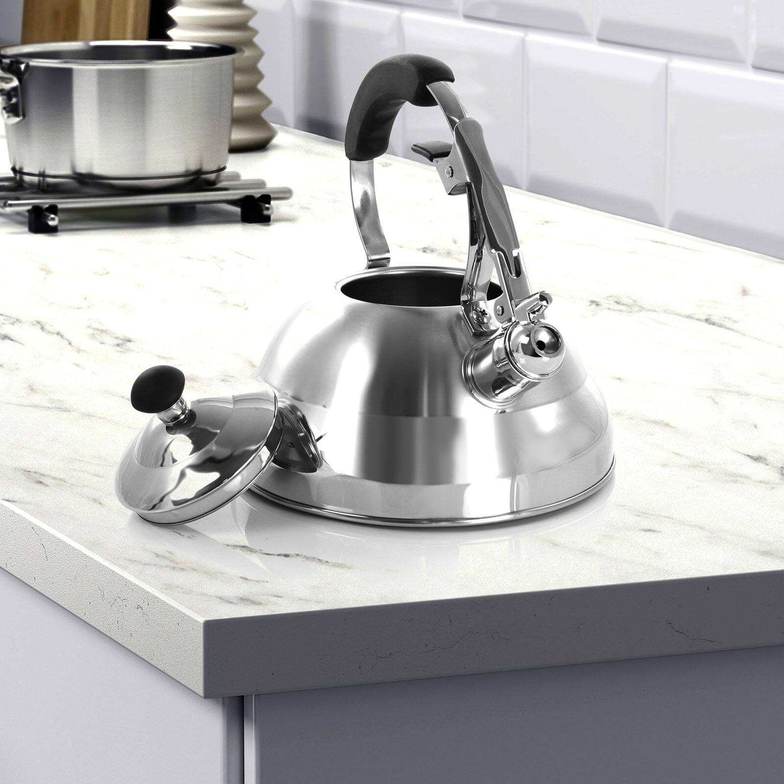 MegaChef 2.7L Brushed Silver Stovetop Whistling Kettle