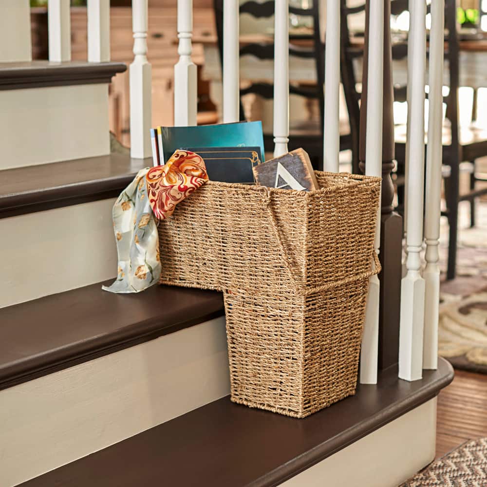 Household Essentials Seagrass & Corn Husk Wicker Stair Basket
