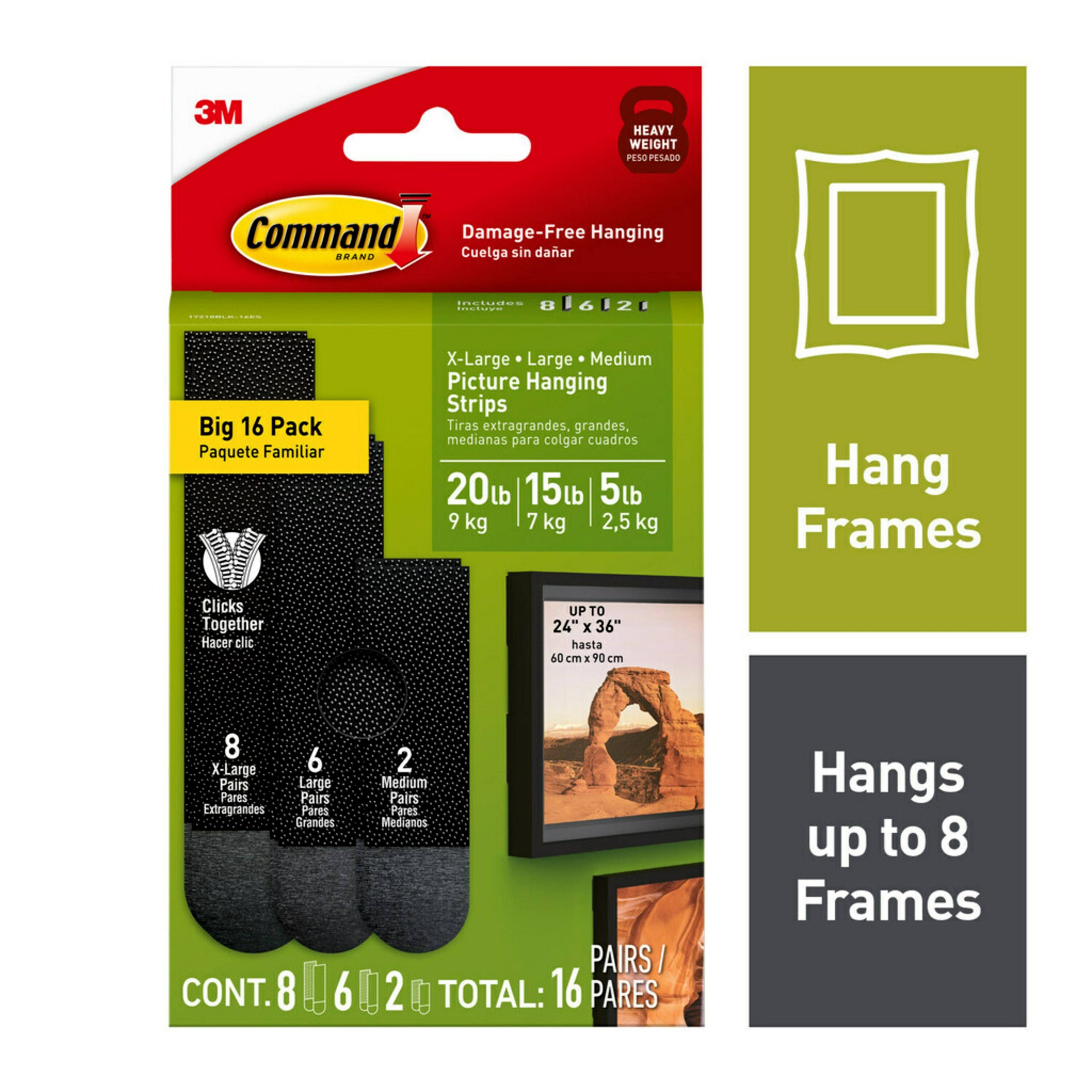 8 Packs: 16 ct. (128 total) 3M Command™ Black Picture Hanging Strip Mixed Pack