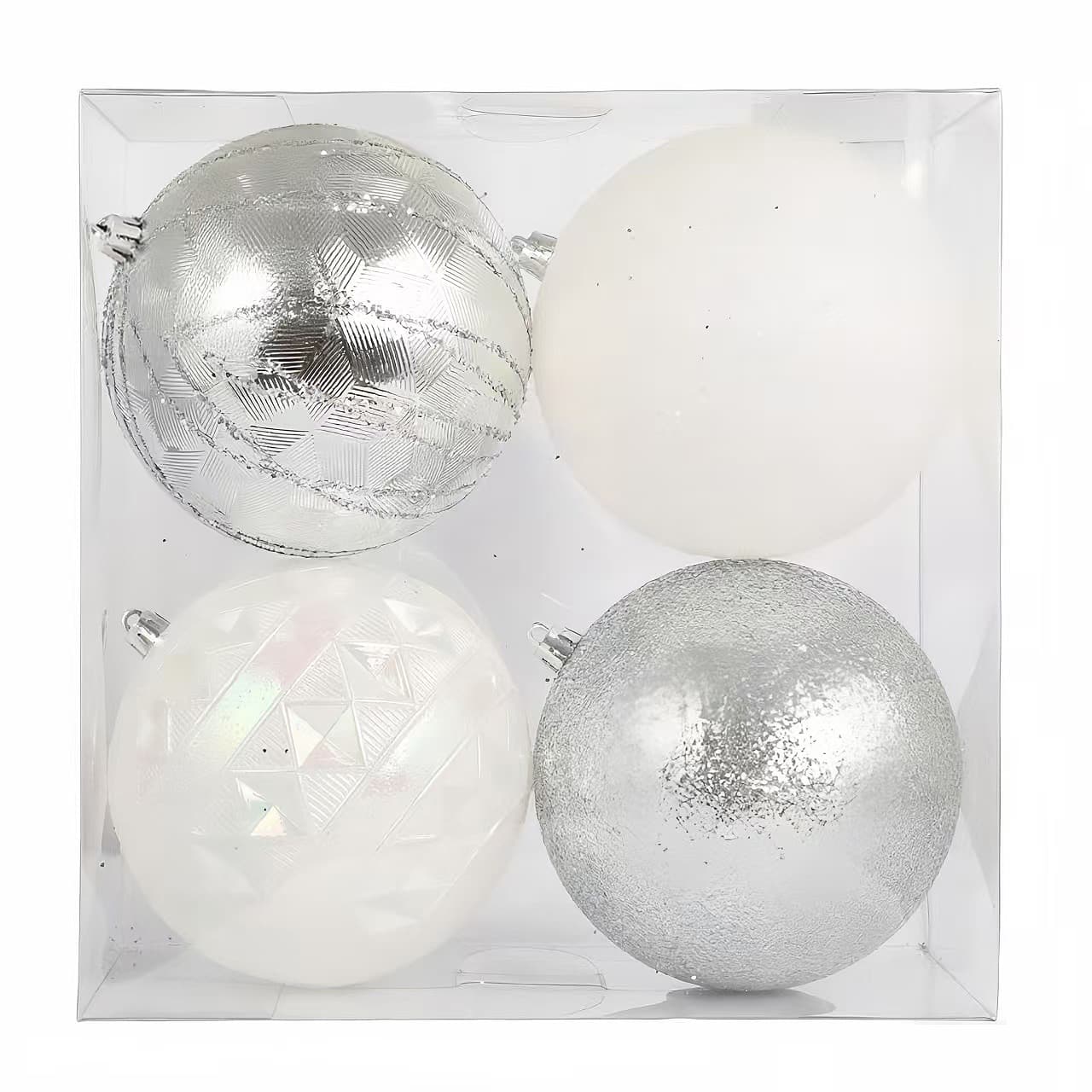 Assorted 4 Pack 4.7&#x22; Silver &#x26; White Shatterproof Ball Ornaments, 1pc. by Ashland&#xAE;
