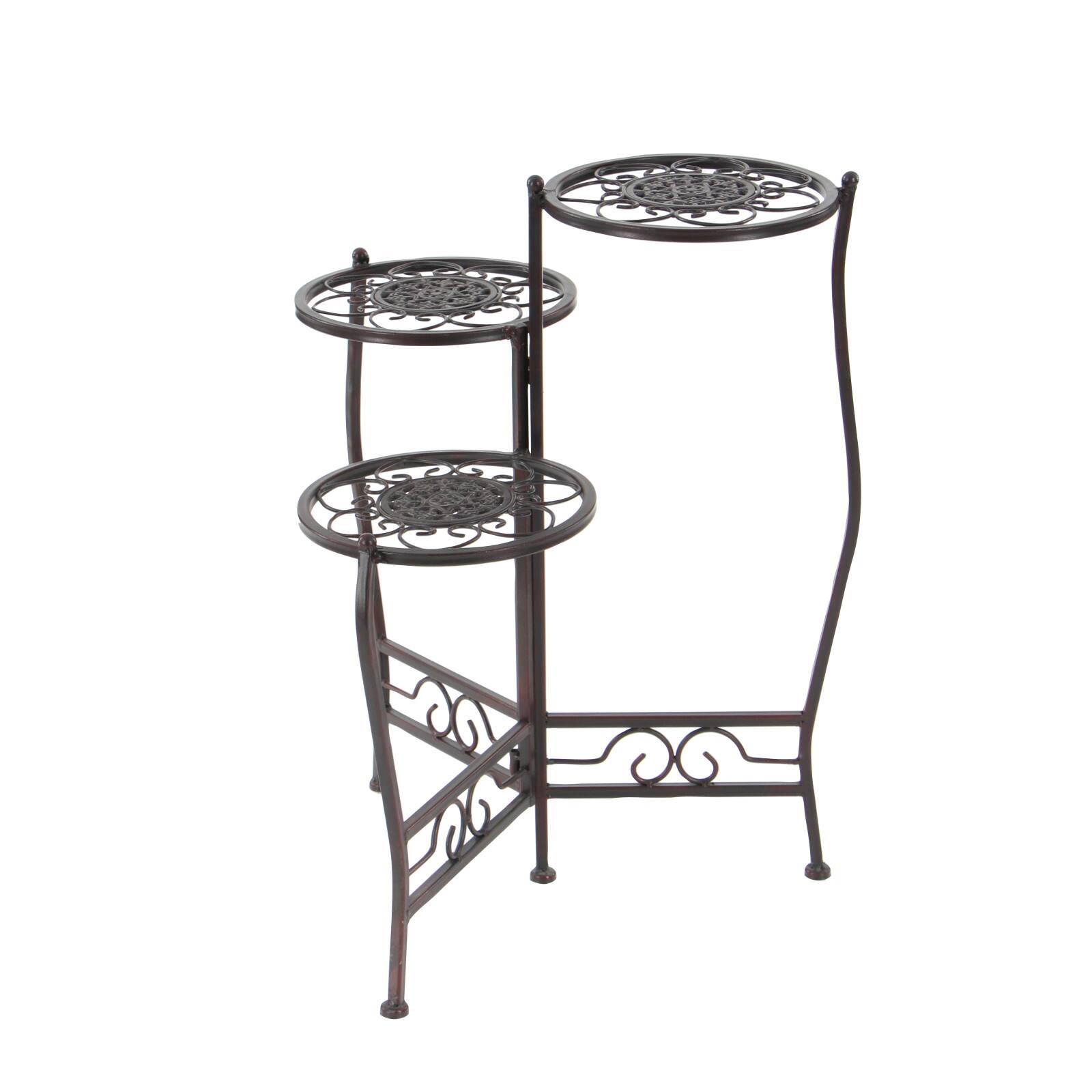 24&#x22; Brown Metal Tiered Traditional Plant Stand