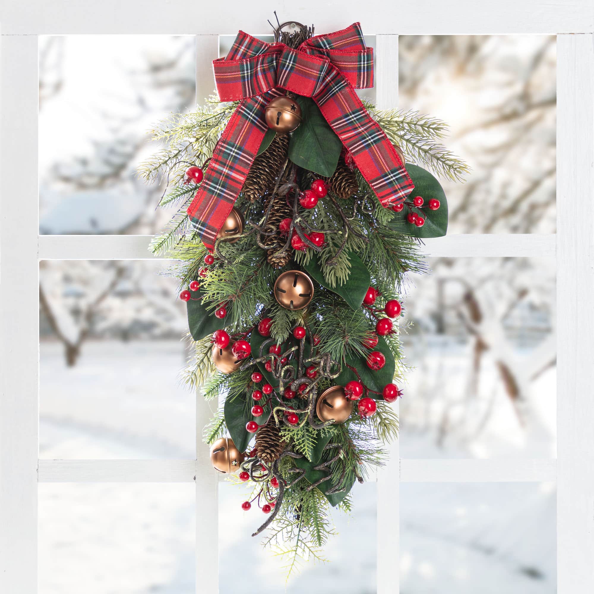 Glitzhome&#xAE; 28&#x22;H Christmas Bell, Pinecone &#x26; Berry Bow Teardrop