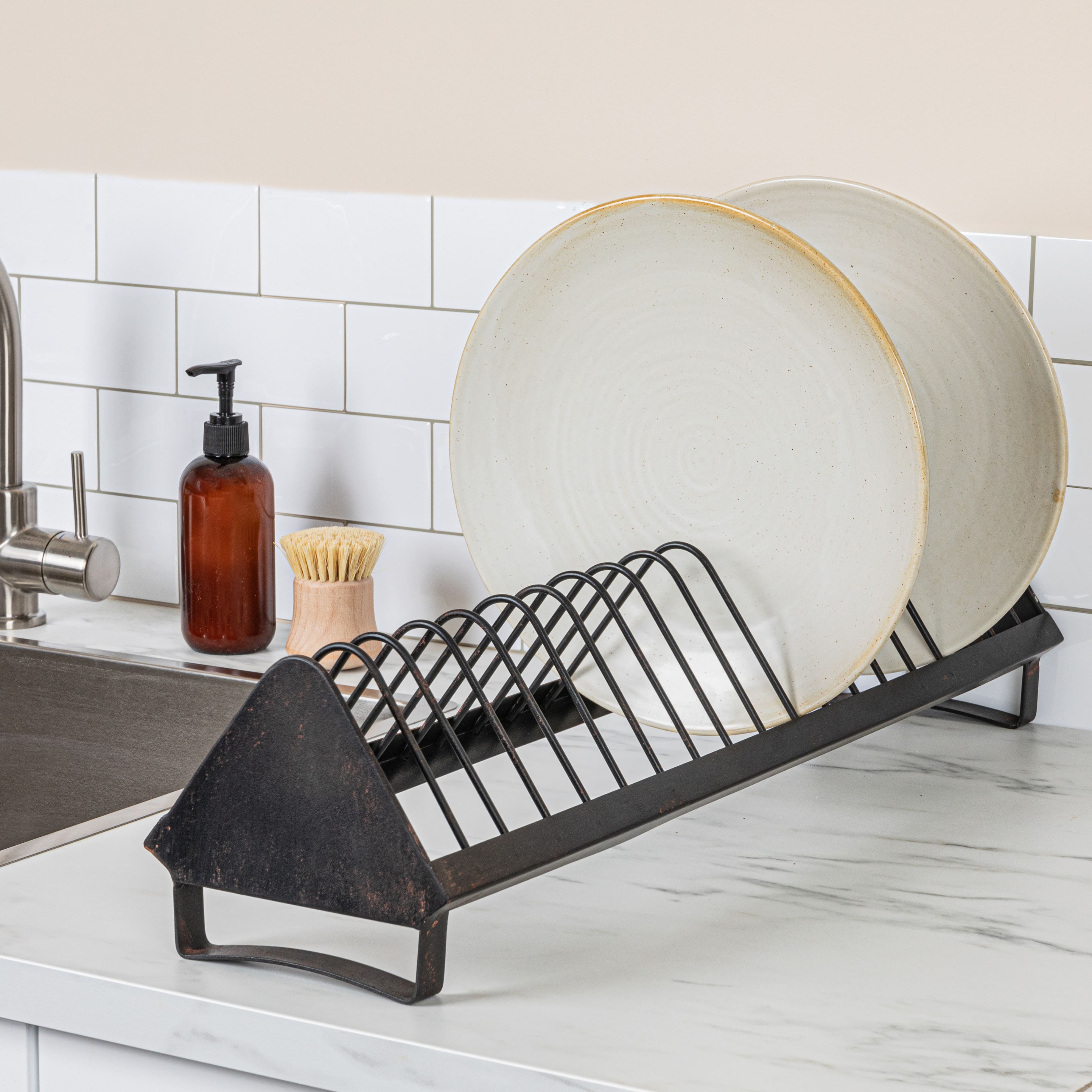 24&#x22; Distressed Black Rustic Farmhouse Metal Dish Rack