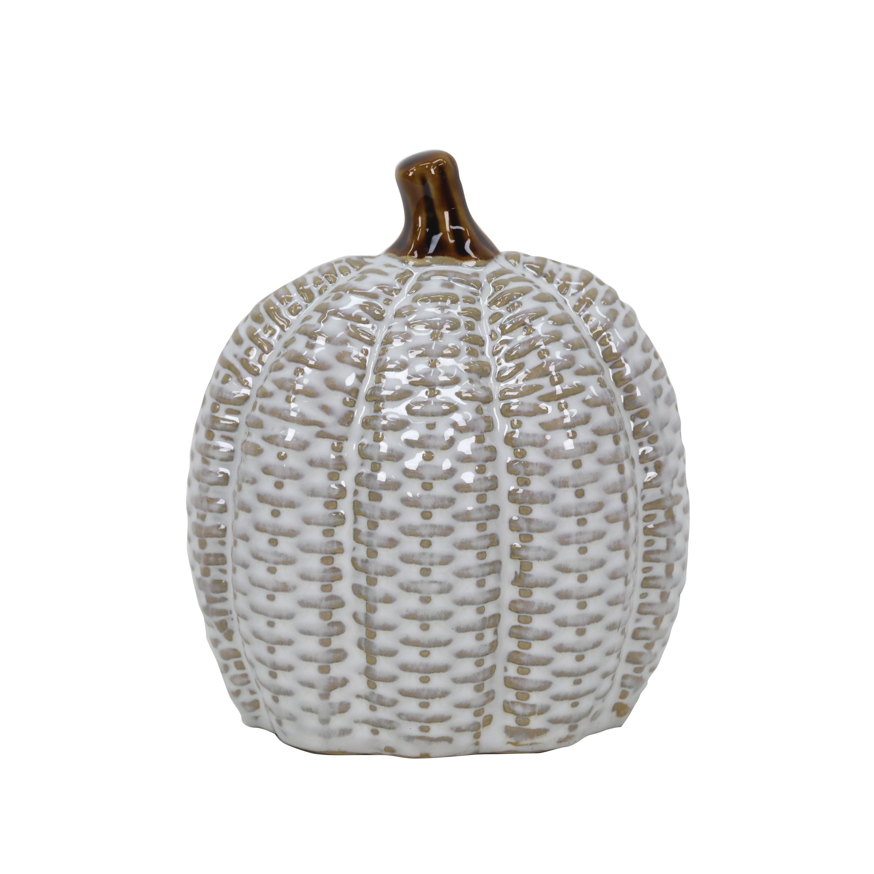 5&#x22; White Textured Tabletop Ceramic Pumpkin by Ashland&#xAE;