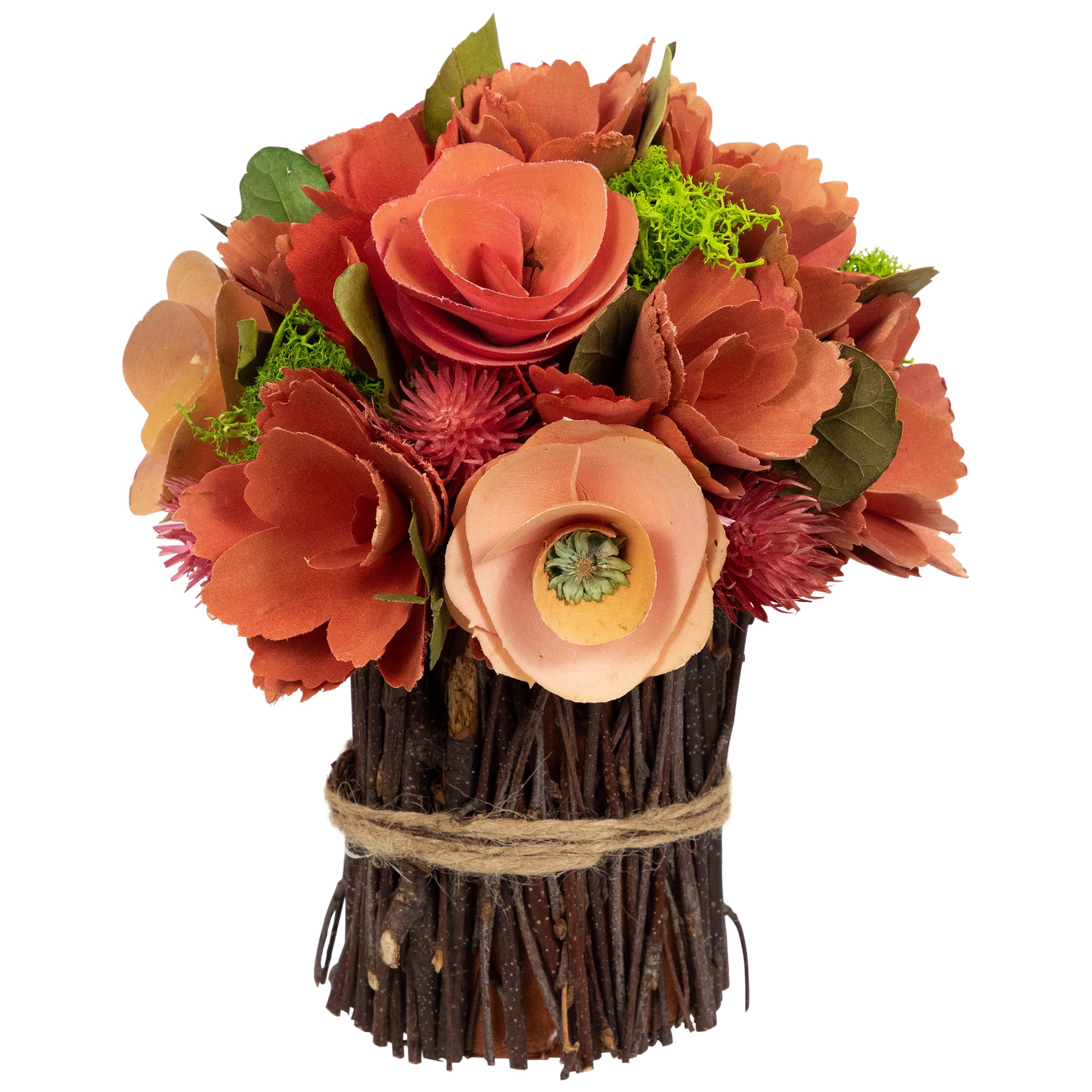 9" Red & Pink Artificial Mixed Floral Wooden Spring Bouquet