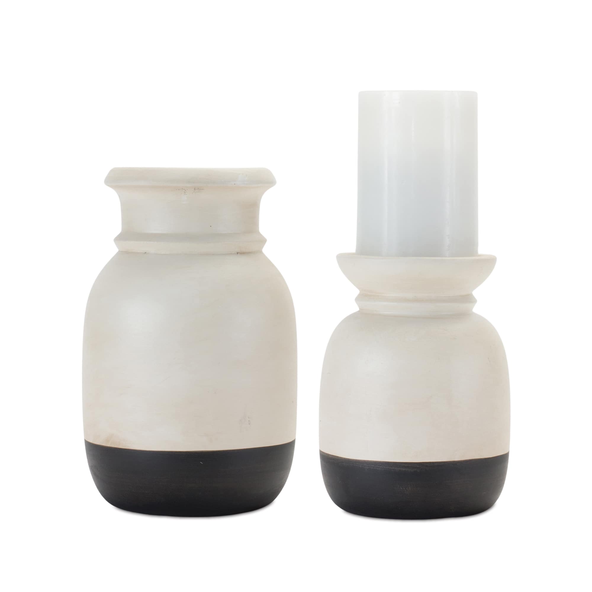 Dual-Tone Ceramic Candle Holder Set, 6.25" & 8.25"