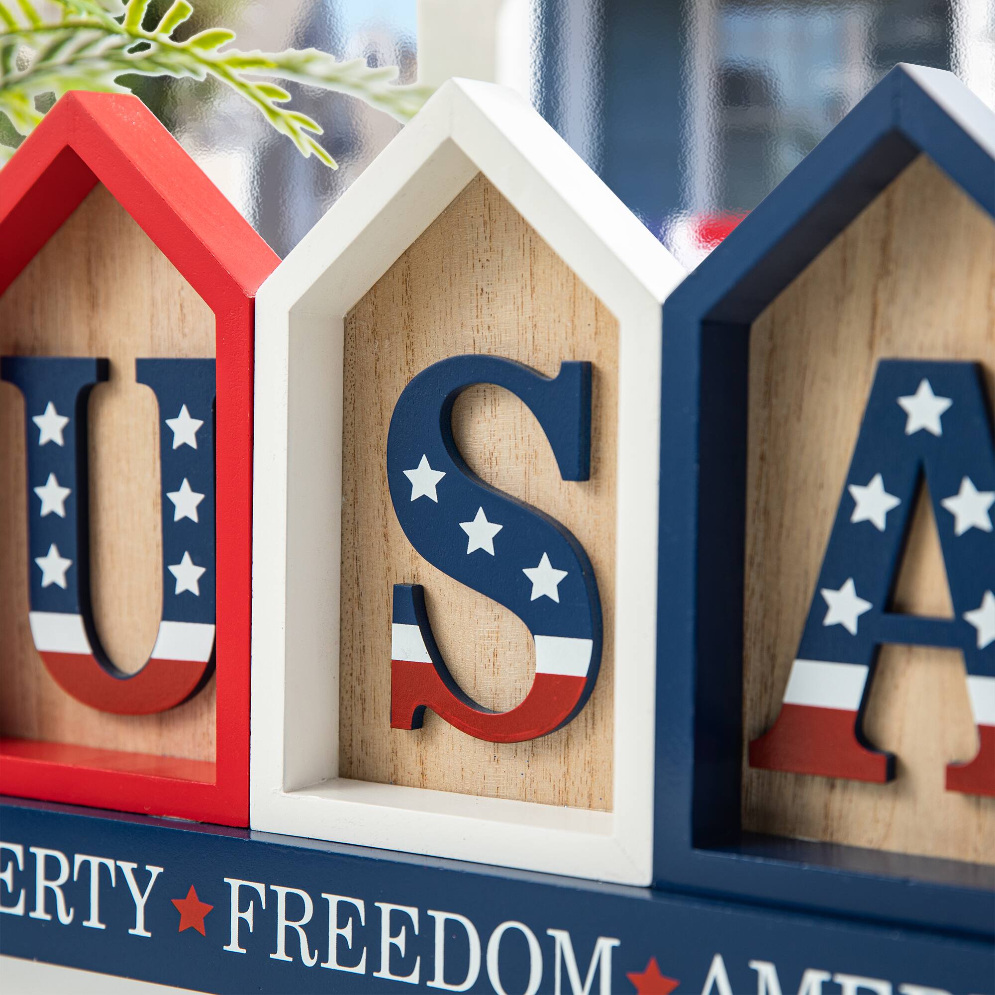 Glitzhome&#xAE; 13&#x22; Liberty, Freedom, America House-Shaped Tabletop D&#xE9;cor