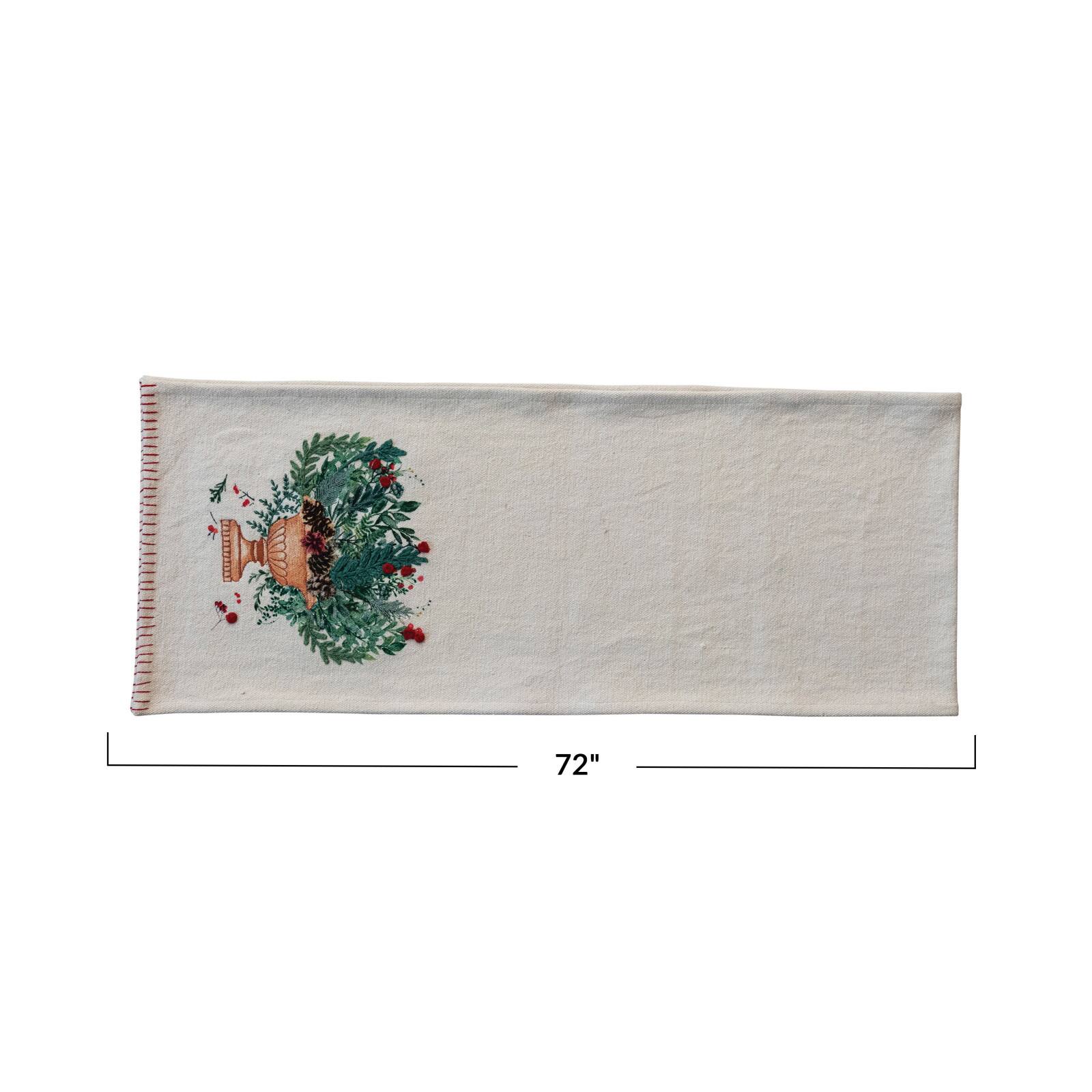 Hello Honey® 72" Hand-Embroidered Flowers in Urn Cotton Canvas Table Runner with Blanket-Stitch Edge