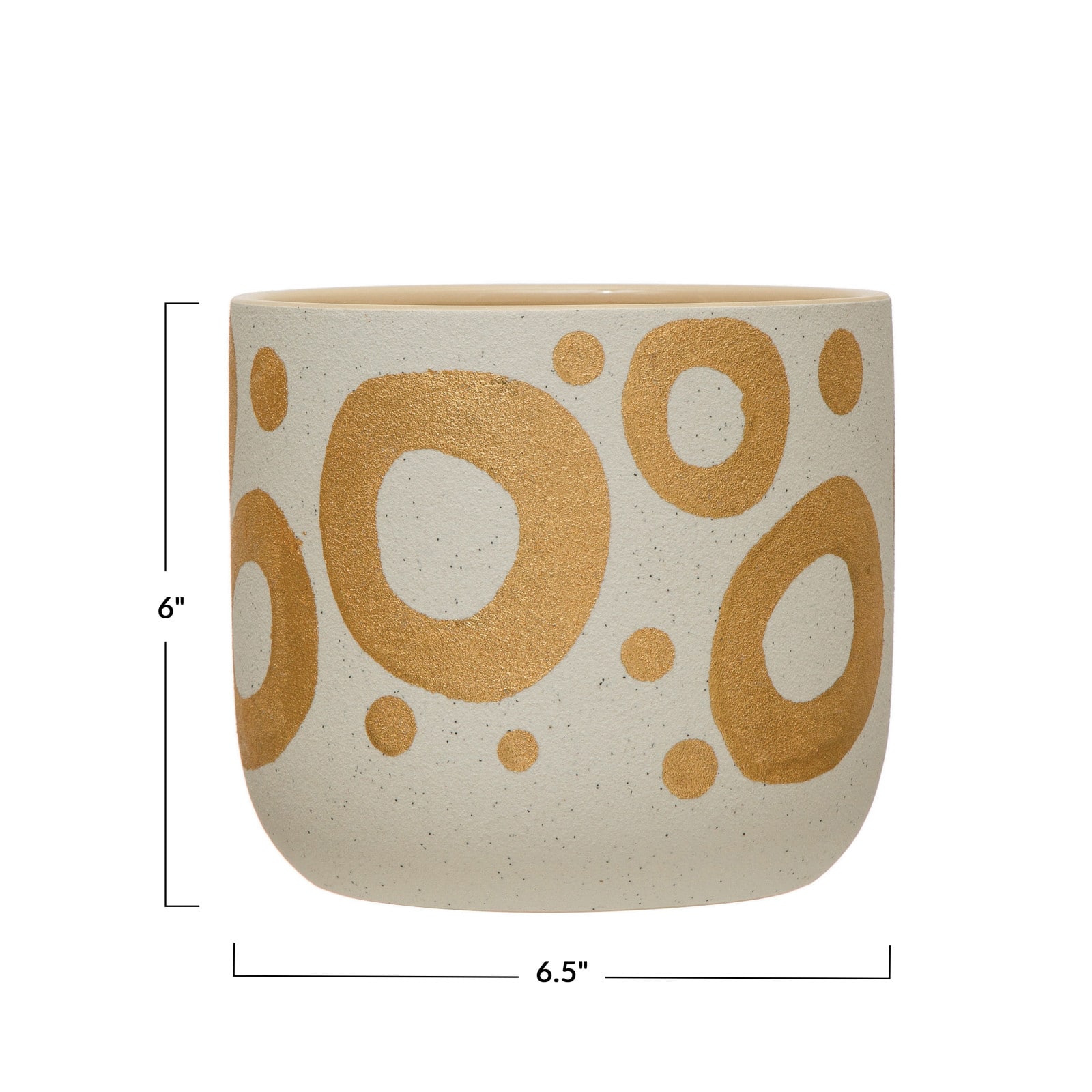 6.5&#x22; White &#x26; Gold Hand-Painted Stoneware Planter