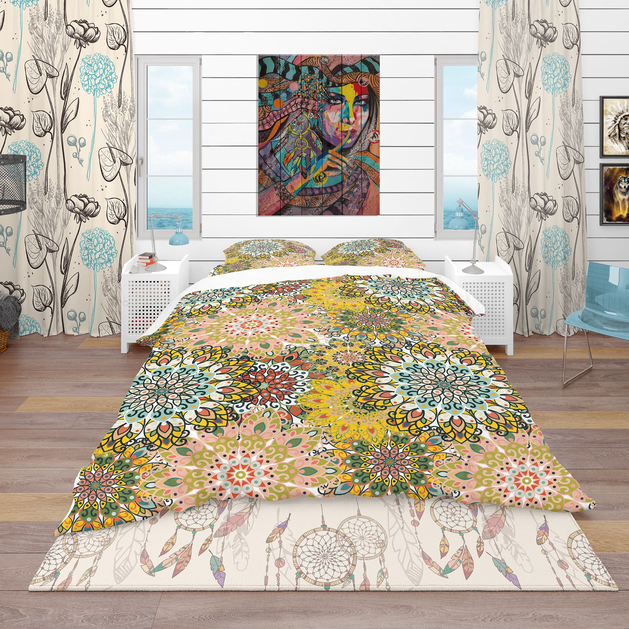 Designart &#x27;Mandala Pattern For Printing on Fabric Or Paper&#x27; Bohemian &#x26; Eclectic Bedding Set - Duvet Cover &#x26; Shams