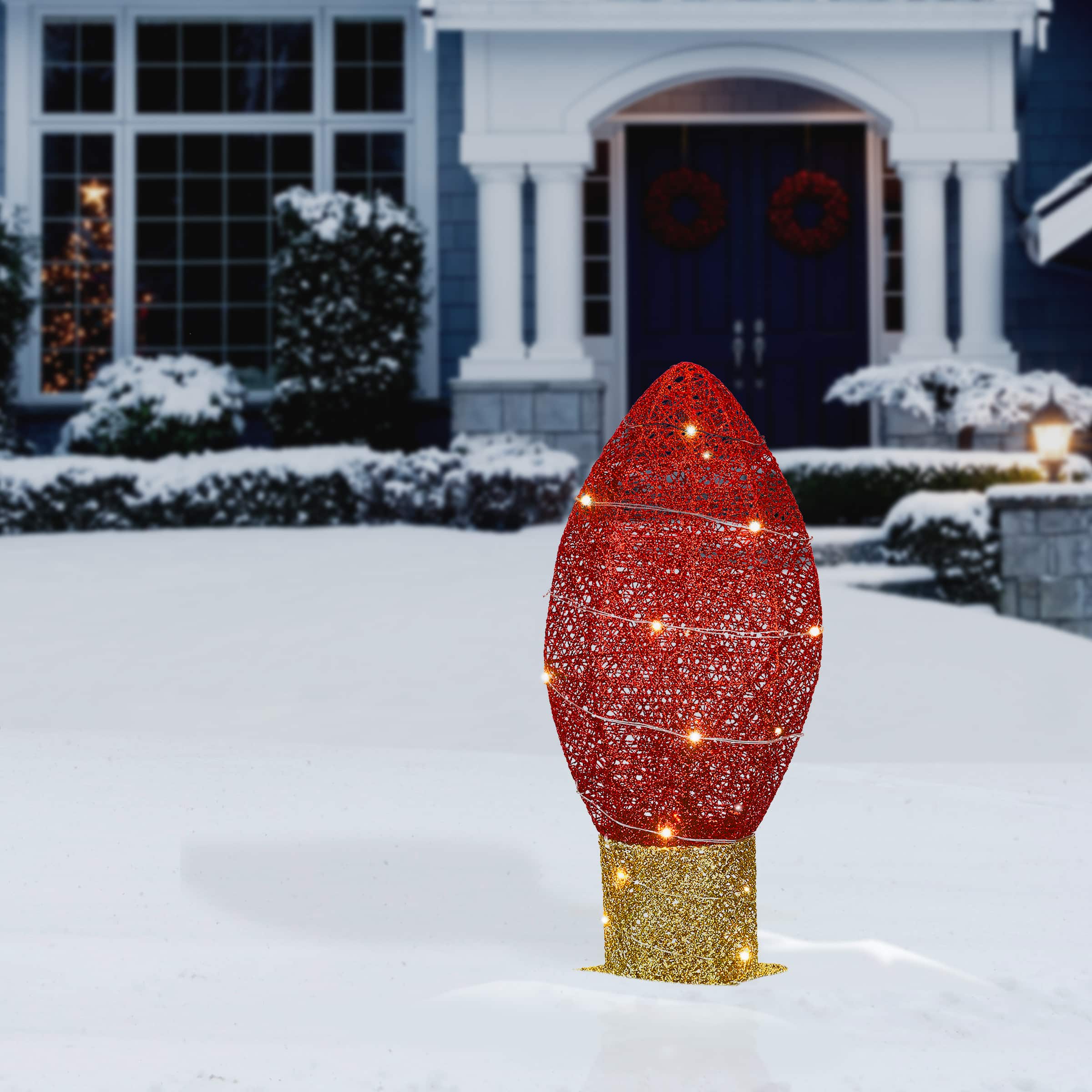 20&#x22; Pre-Lit LED Red Christmas Light Bulb Decoration