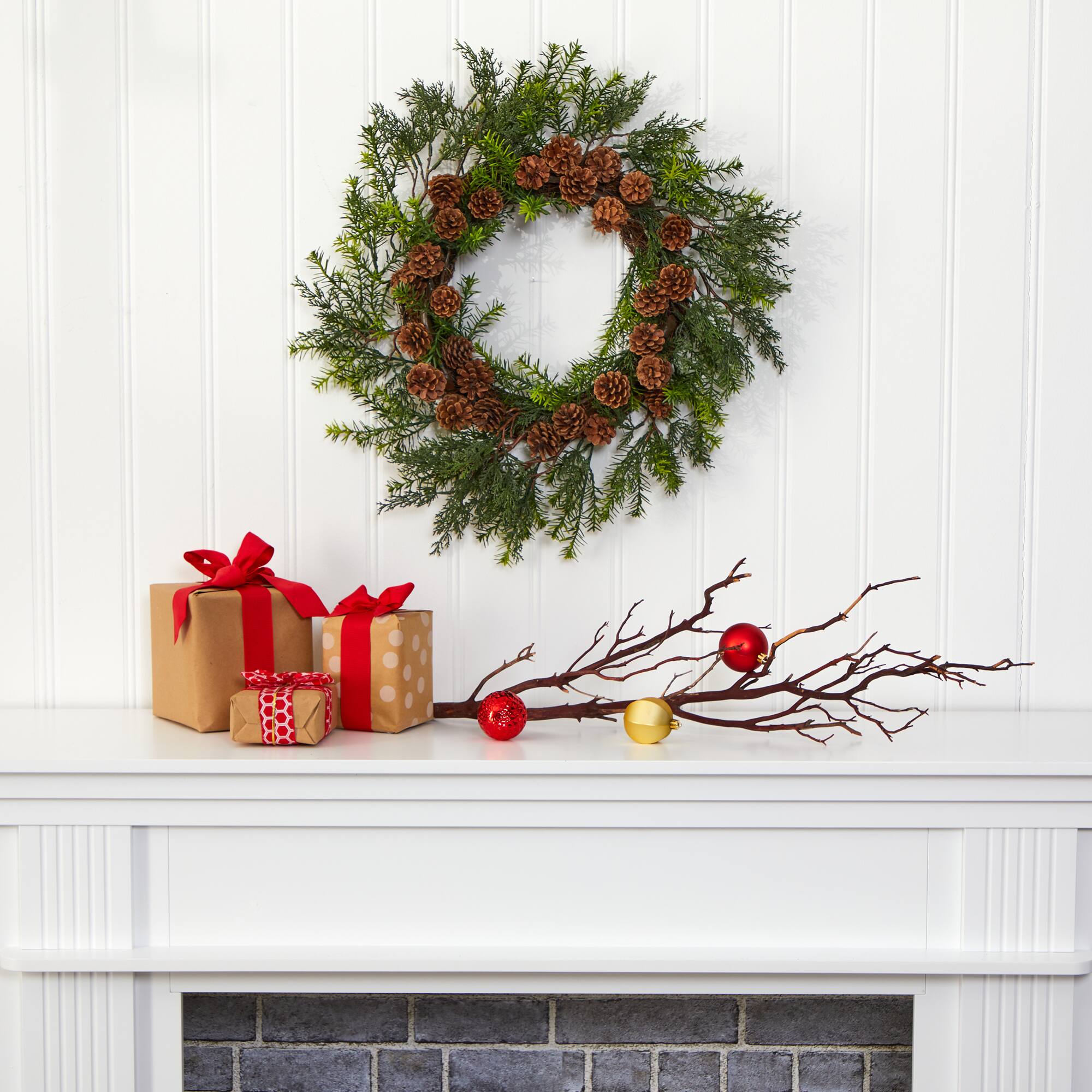 22&#x22; Cedar &#x26; Pinecone Artificial Wreath