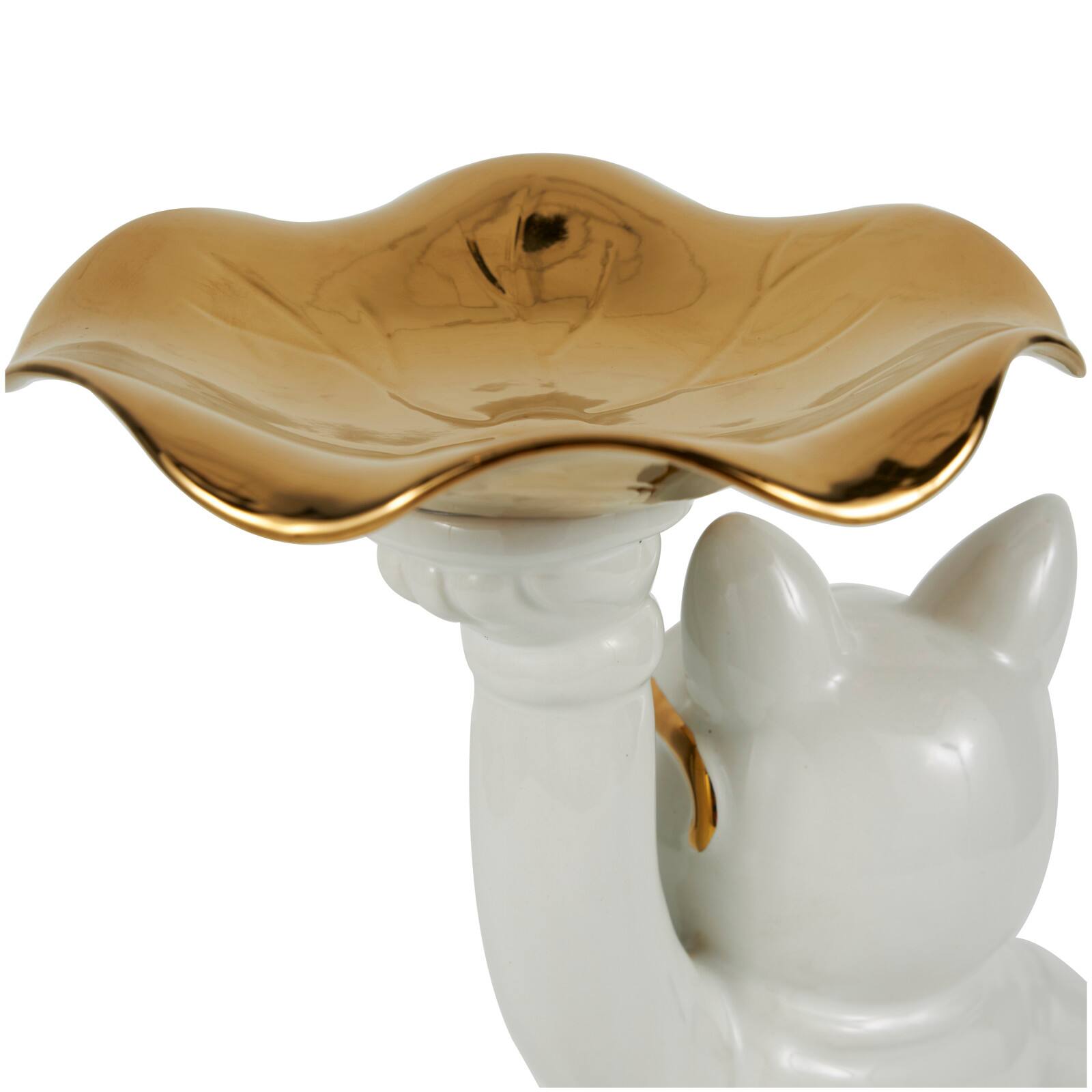 13&#x22; White &#x26; Gold Ceramic Bulldog Sculpture