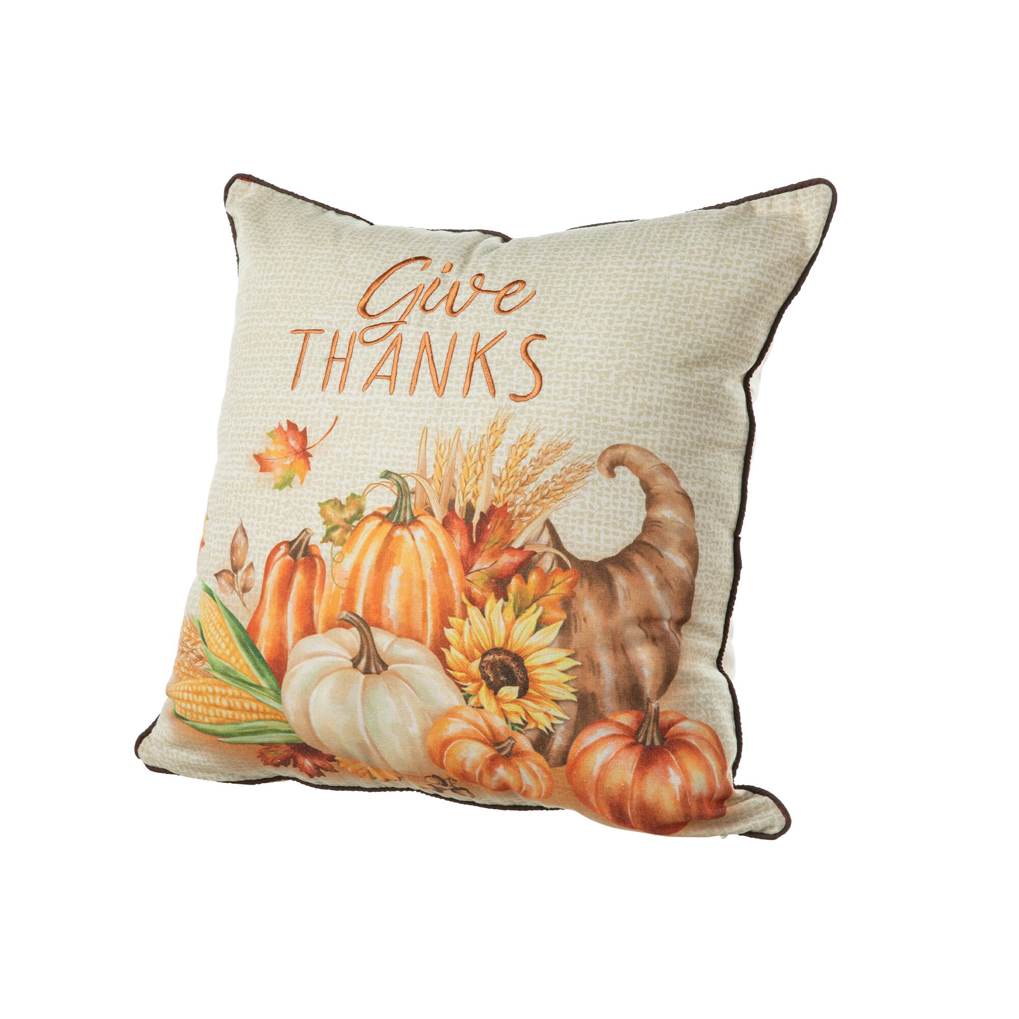 Glitzhome® 18" Thanksgiving Embroidered Pillow