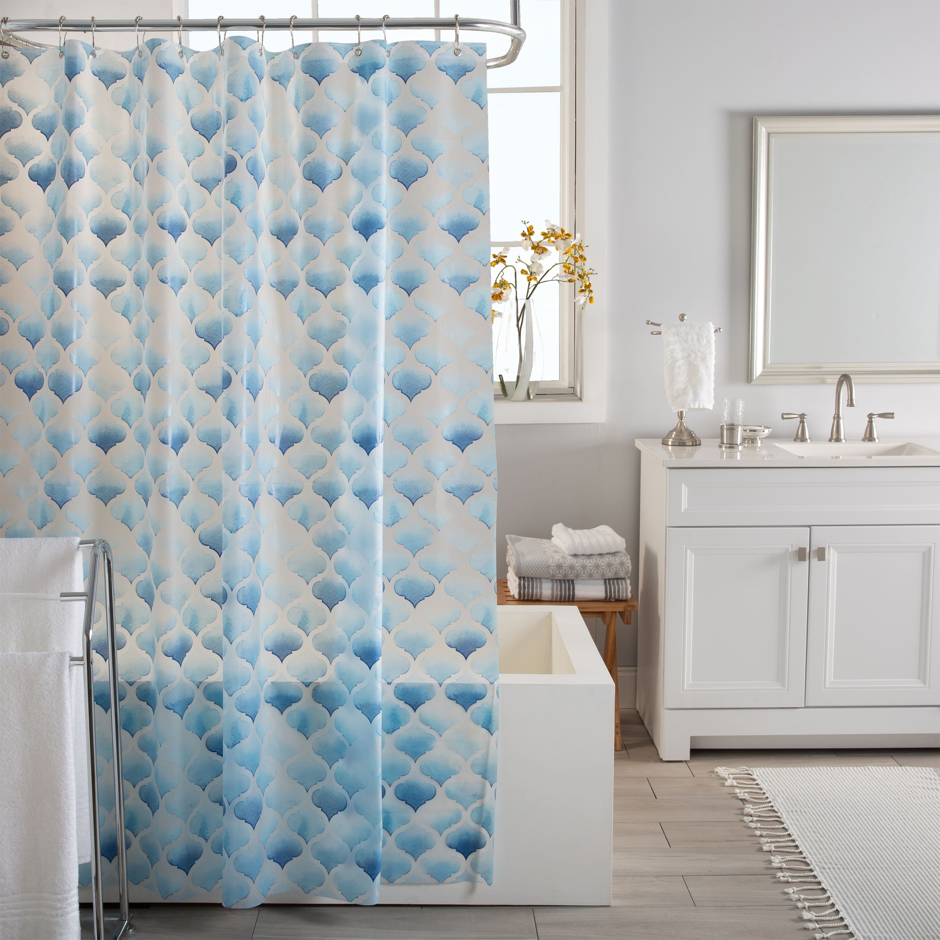 Bath Bliss Blue Scale Design PEVA Shower Curtain