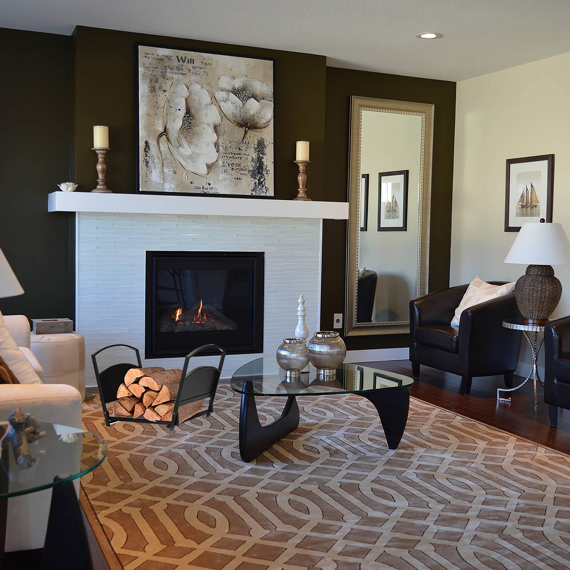 Mind Reader Black Fireplace Firewood Storage Durable Metal Collapsible Stand