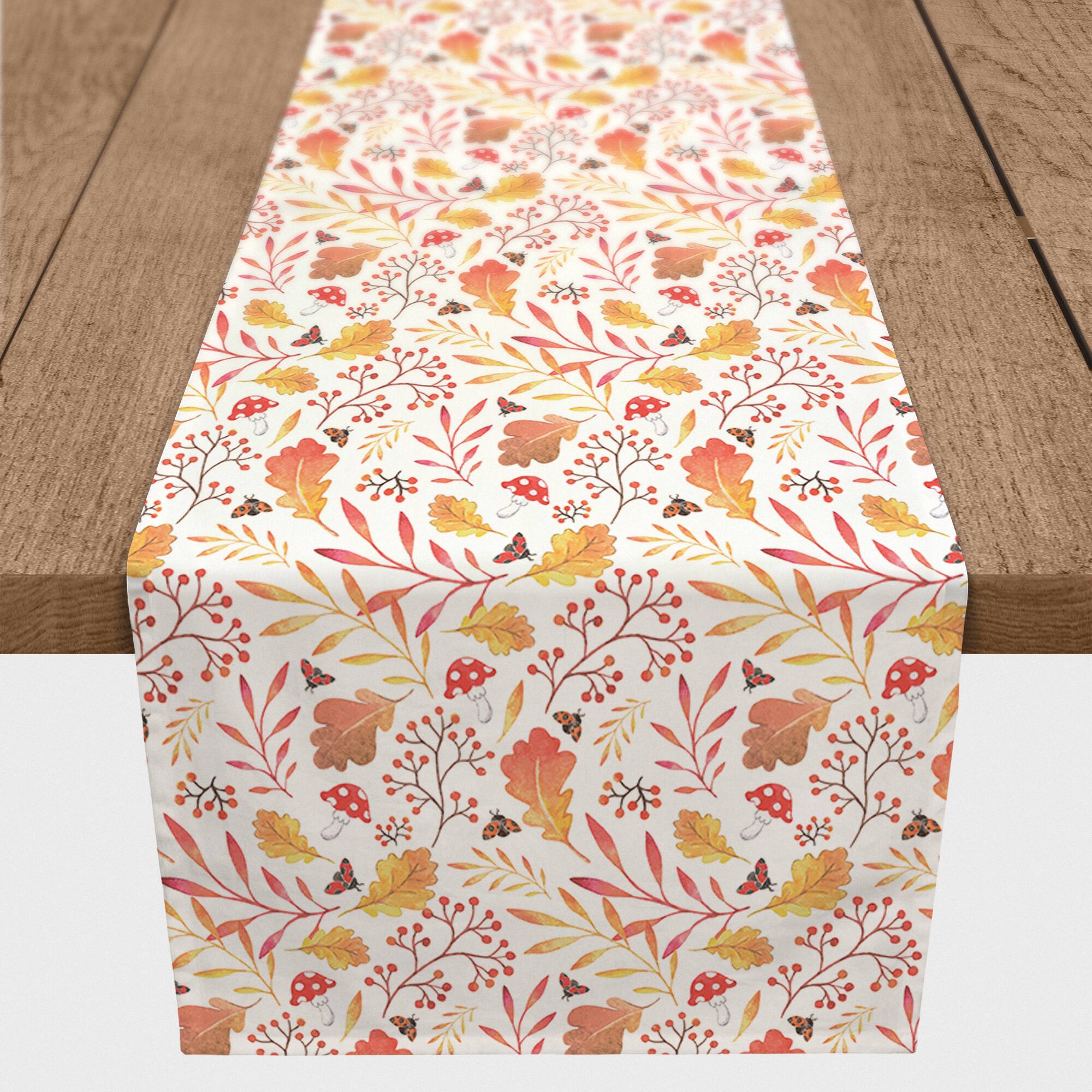 72&#x22; Watercolor Fall Leaves Poly Twill Table Runner