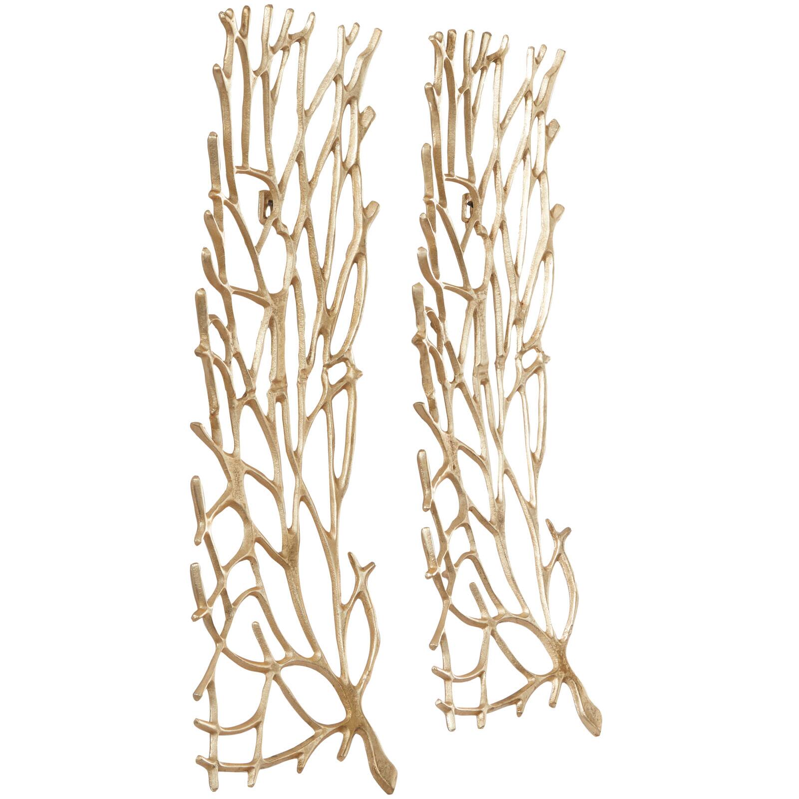 Gold Aluminum Inspired Coral Wall Decor Set of 2 11&#x22;, 33&#x22;