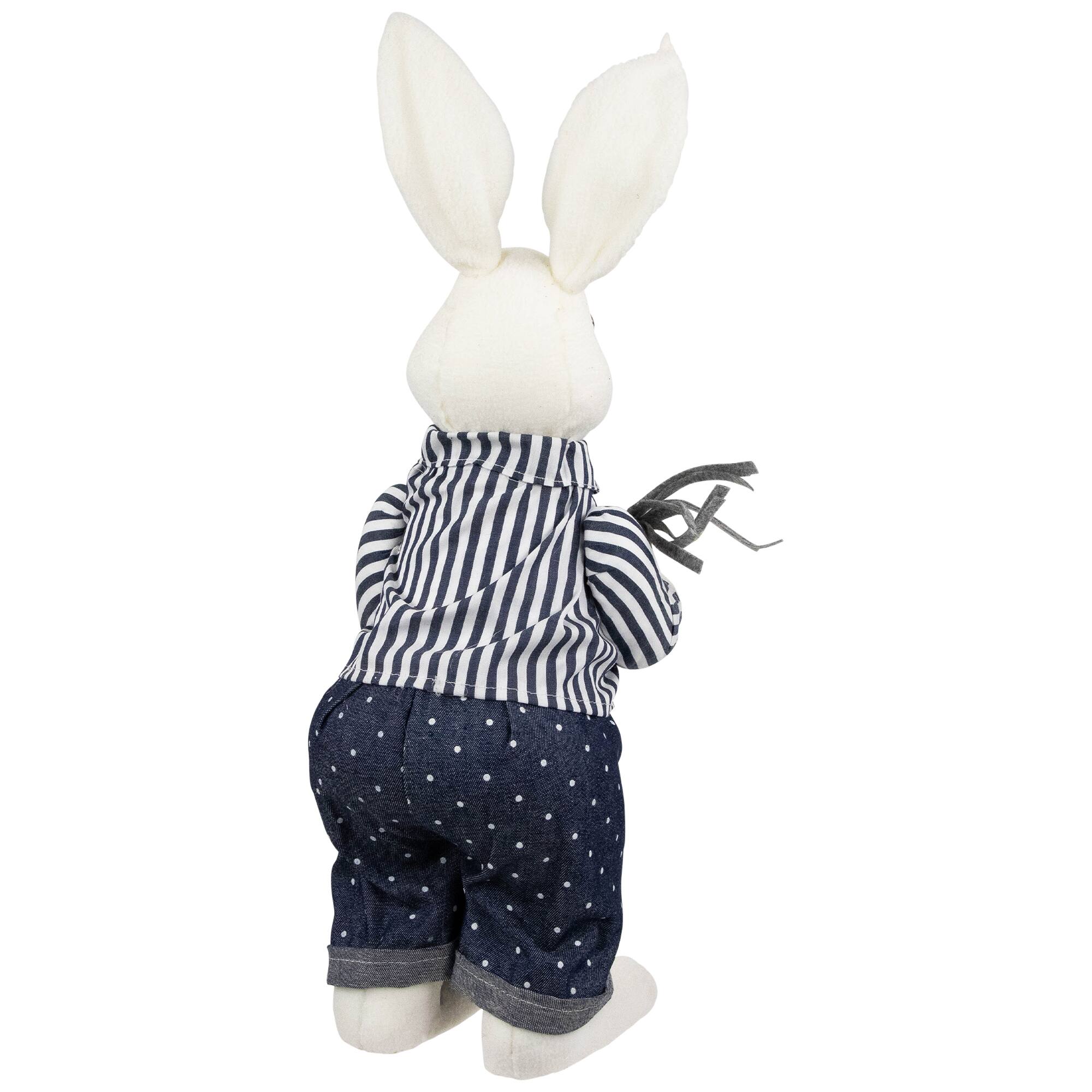 19" Navy Blue Standing Boy Bunny with Carrot Easter Figure