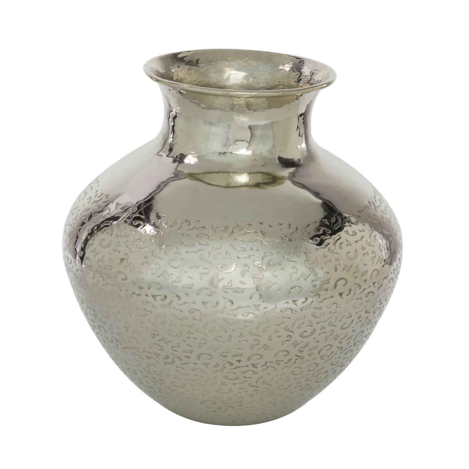 13&#x22; Silver Aluminum Contemporary Round Vase