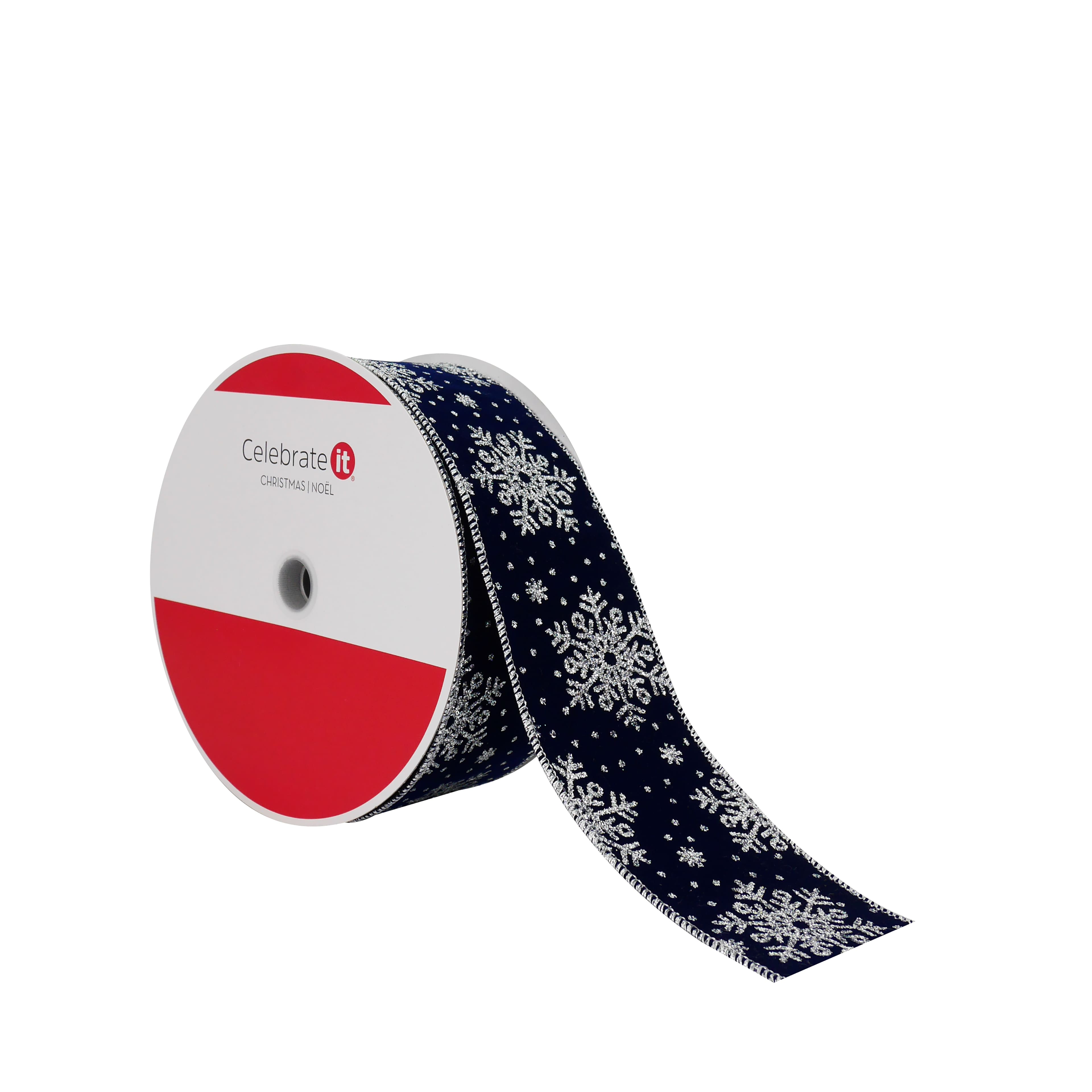 2.5" x 60ft. Navy & Silver Snowflake Wired Jumbo Ribbon by Celebrate It®