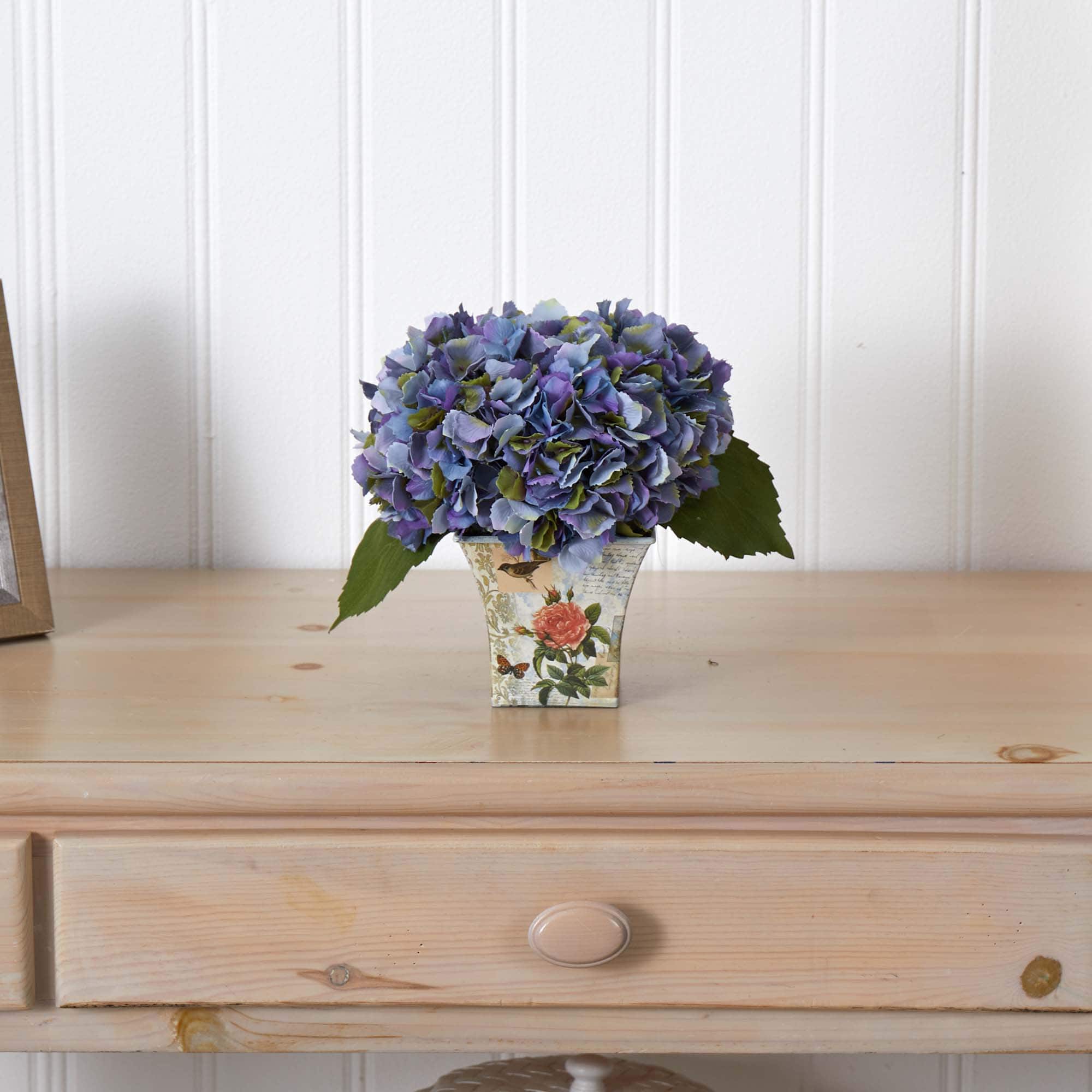 9&#x22; Blue Hydrangea In Floral Planter