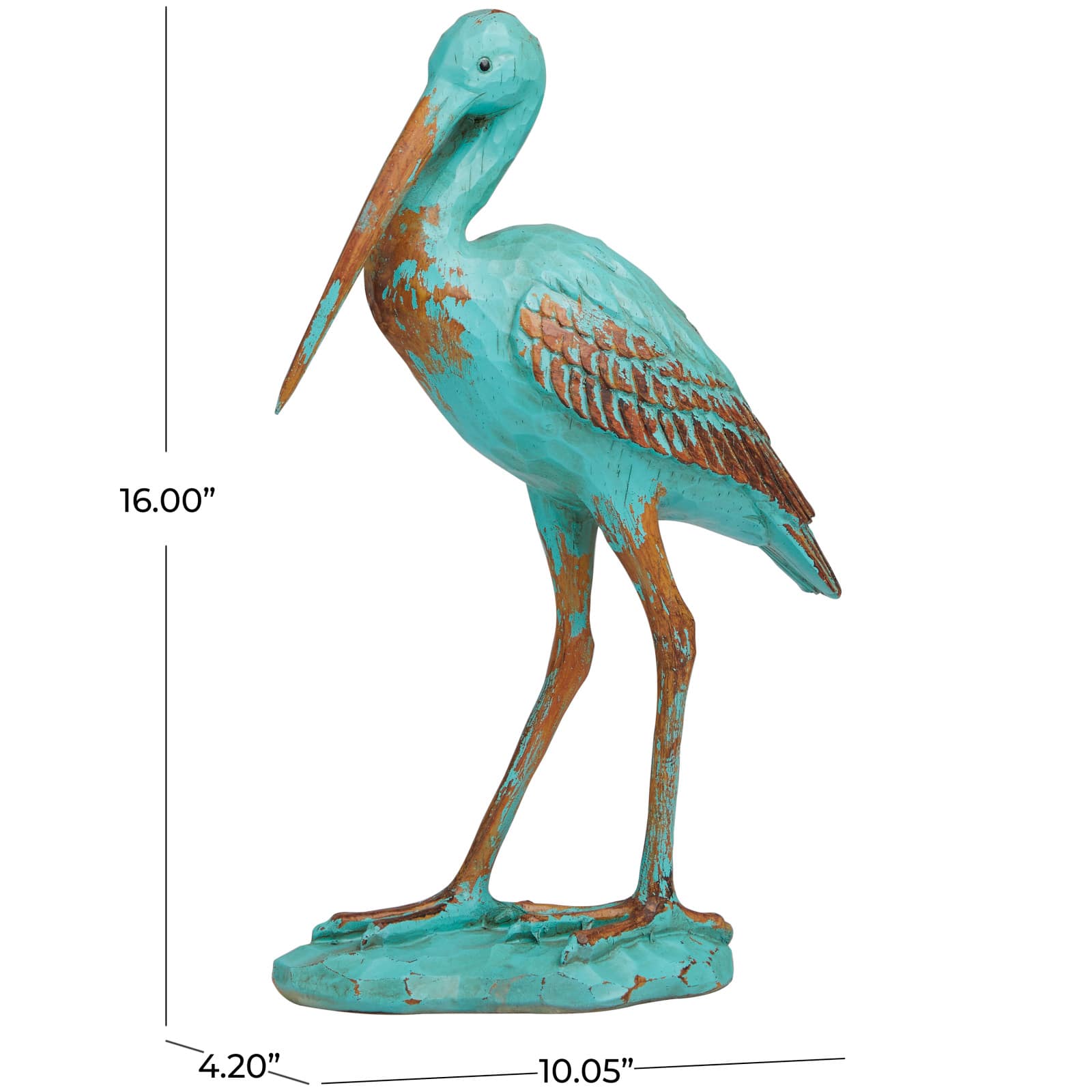 16" Distressed Teal Coastal Crane Tabletop Décor