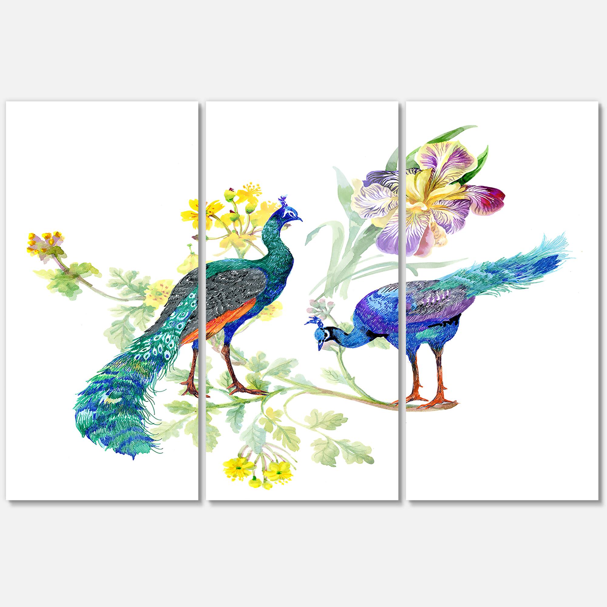 Designart - Peacocks and Iris Flowers