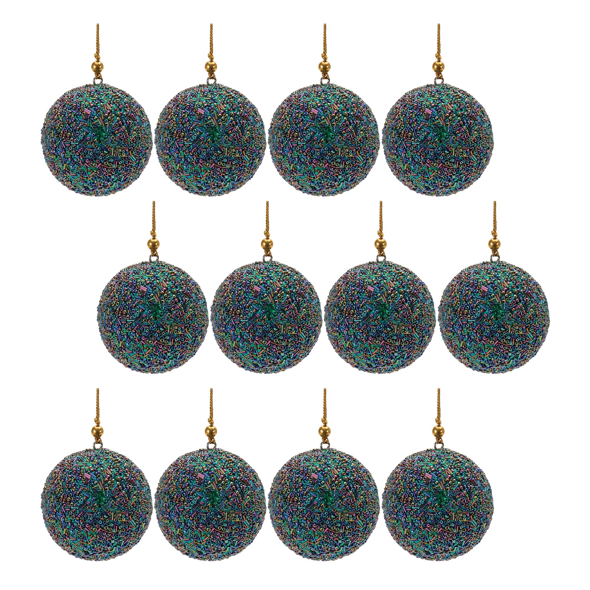 2.75" Rainbow Beaded Ball Ornaments, 12ct.